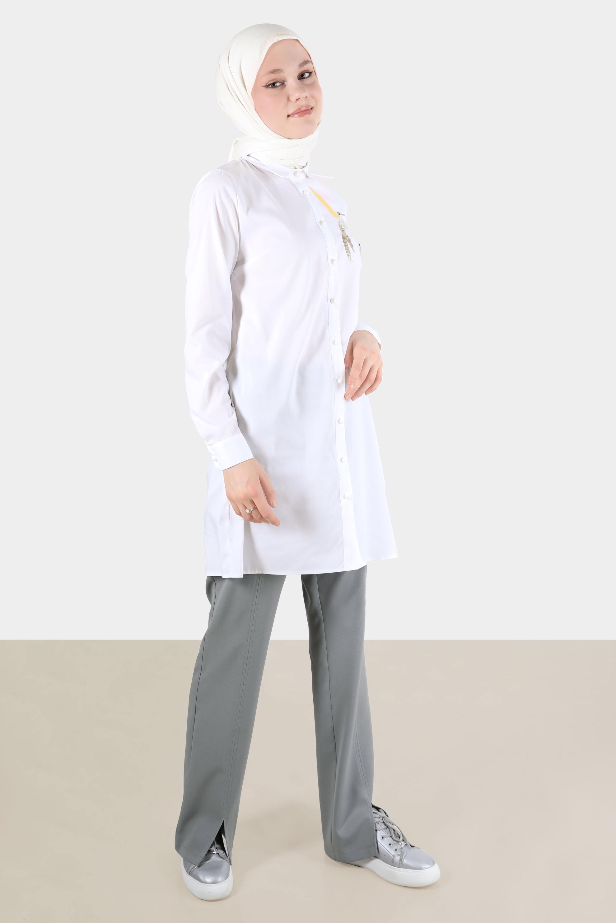 Tesettür giyim GRİ YIRTMAÇ DETAYLI PANTOLON 70366 