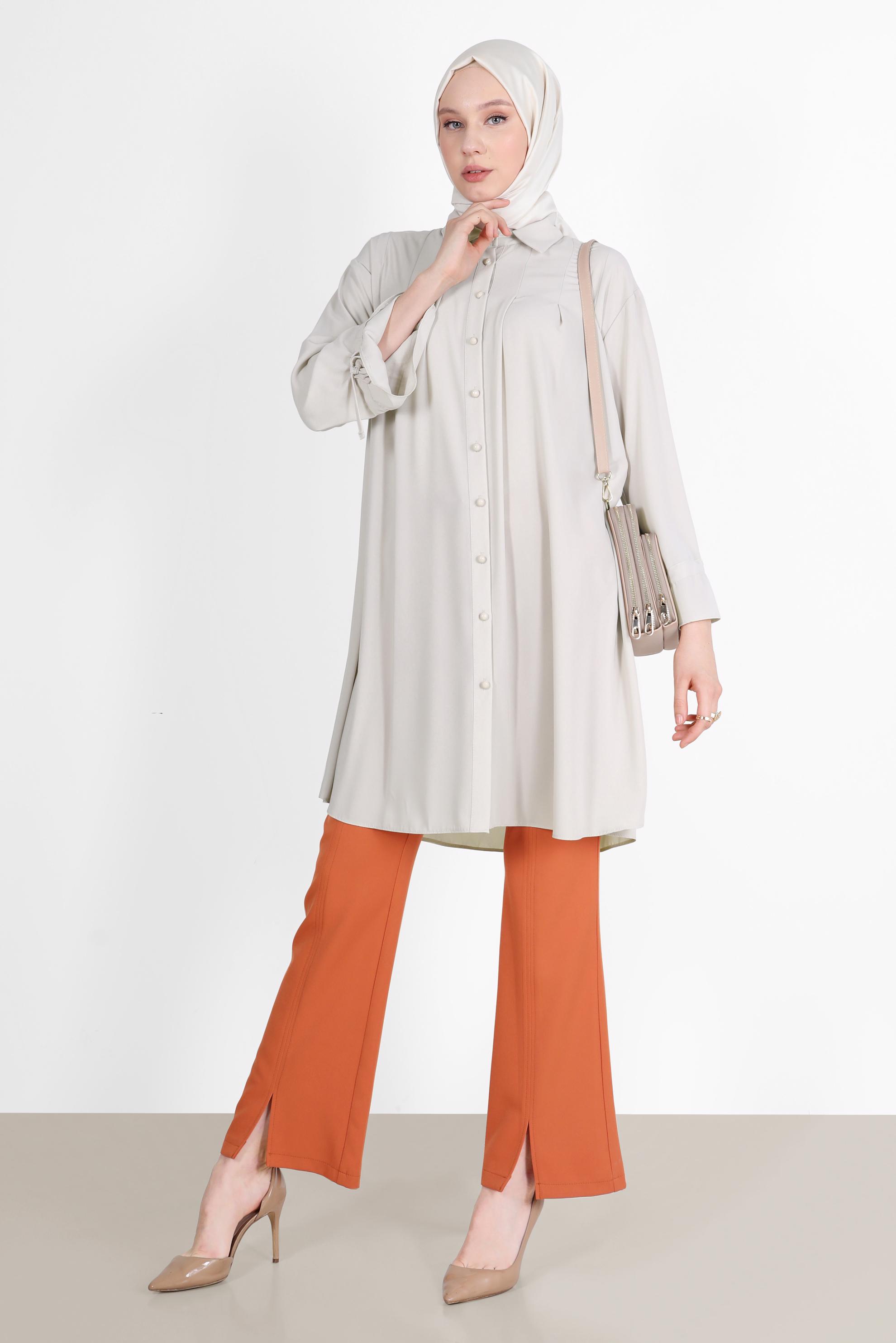 Tesettür giyim TURUNCU YIRTMAÇ DETAYLI PANTOLON 70366 