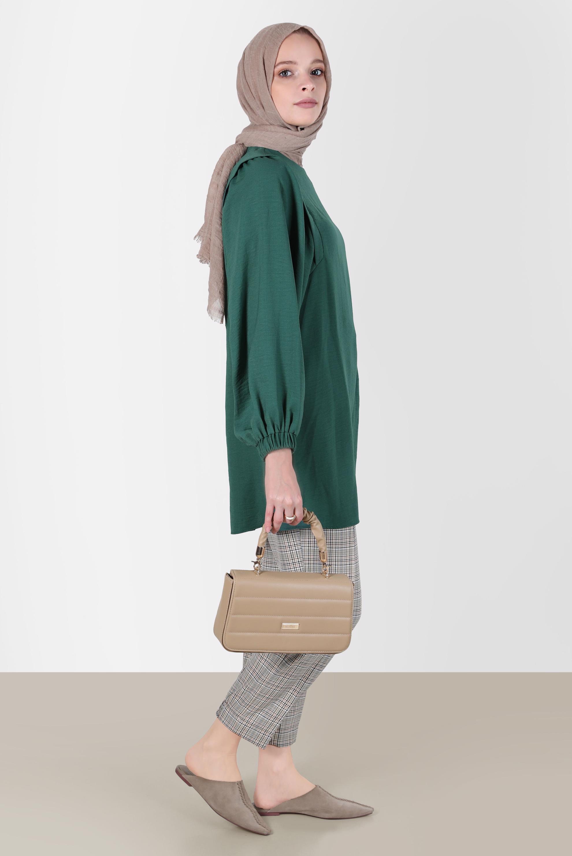 Tesettür giyim YEŞİL EKOSE PANTOLON 70368 