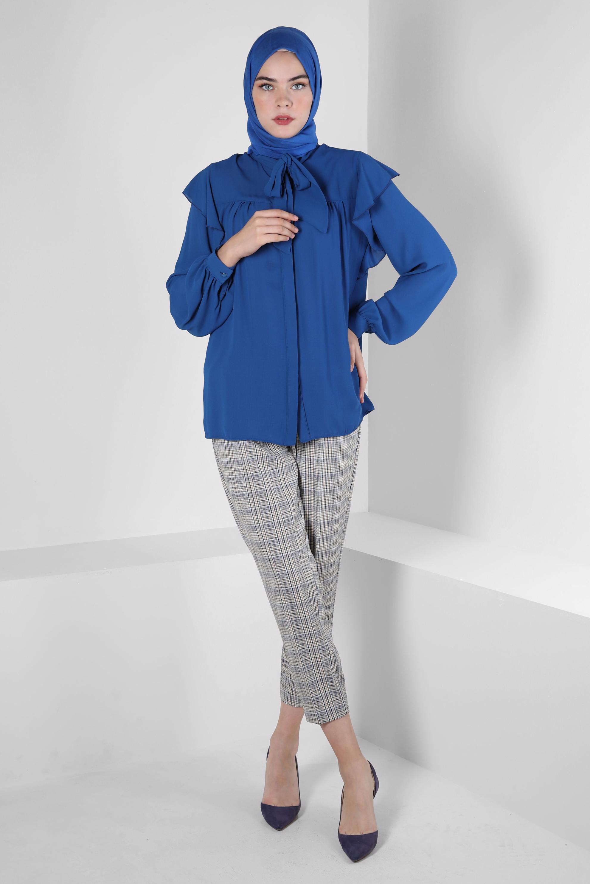 Tesettür giyim LACİVERT EKOSE PANTOLON 70368 