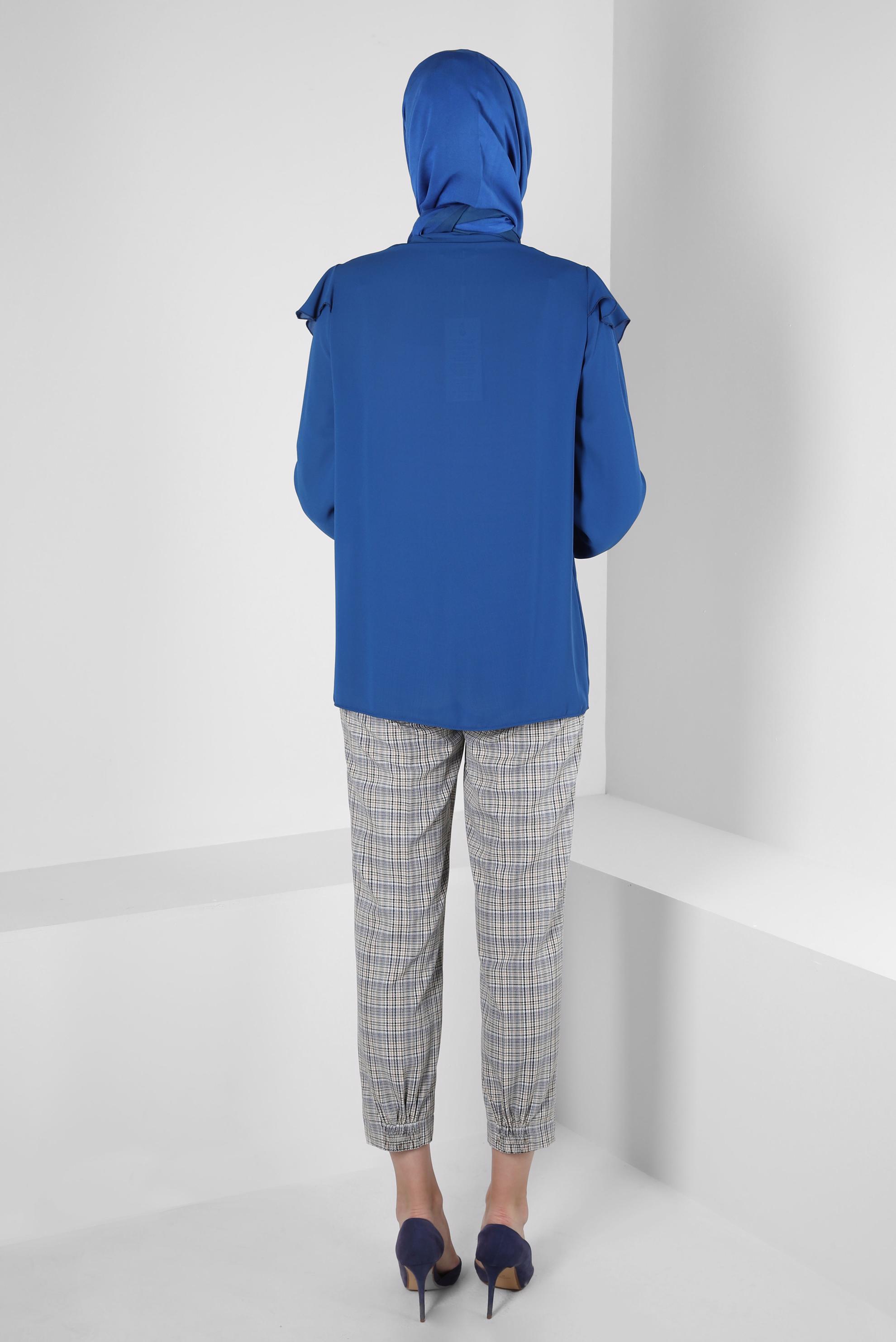 Tesettür giyim LACİVERT EKOSE PANTOLON 70368 