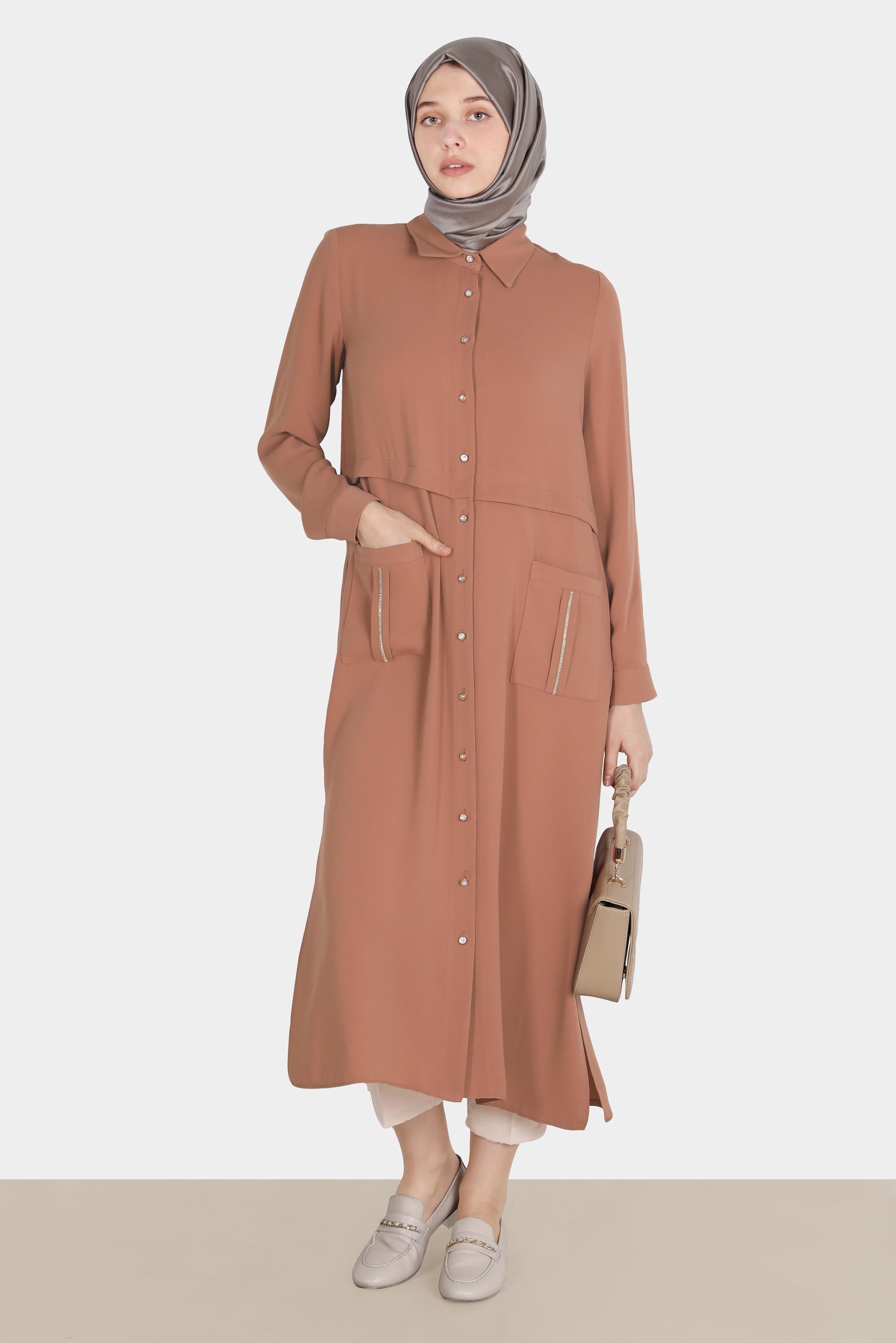 Tesettür giyim BEJ PAÇASI FERMUAR DETAYLI PANTOLON 70369 