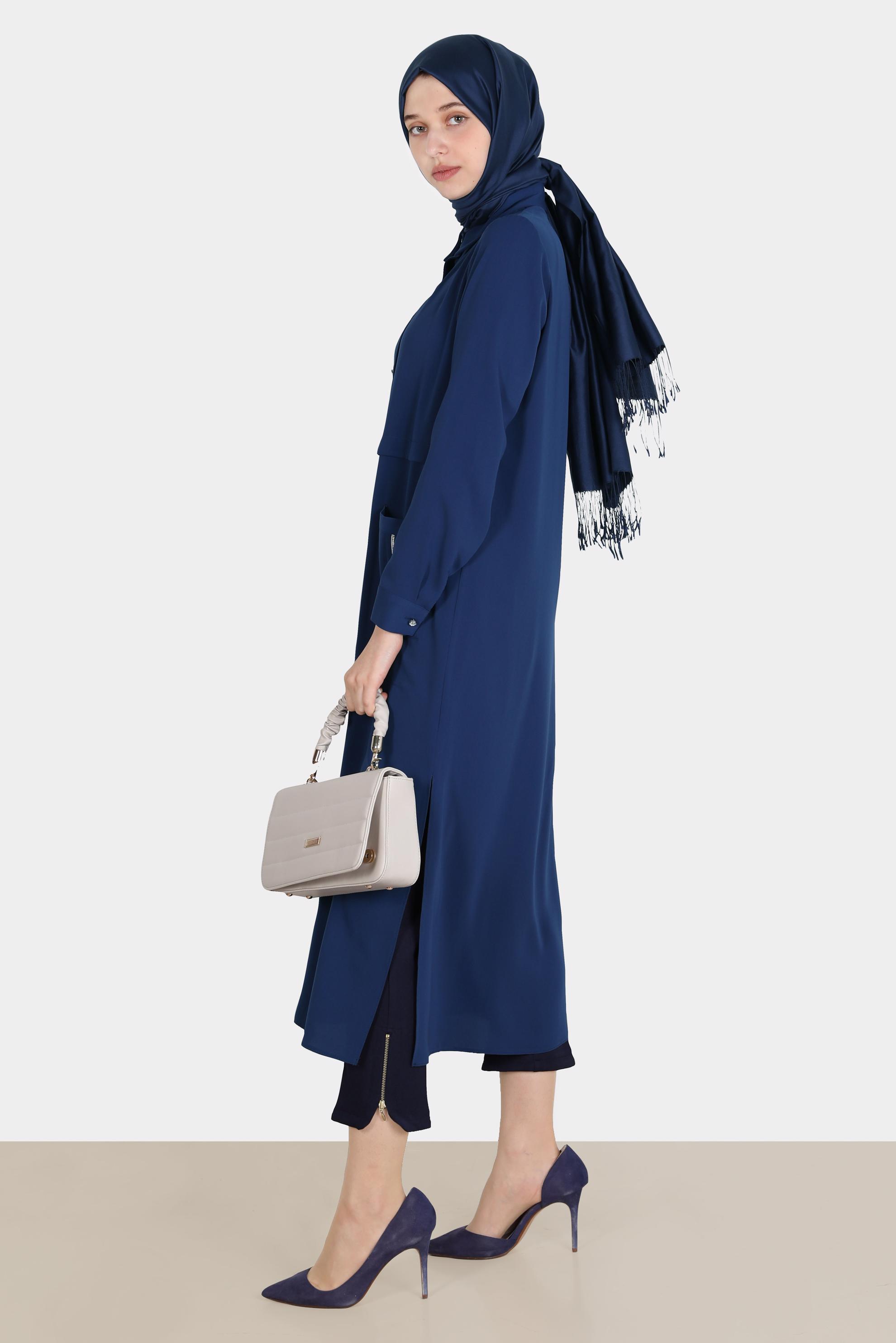 Tesettür giyim LACİVERT PAÇASI FERMUAR DETAYLI PANTOLON 70369 