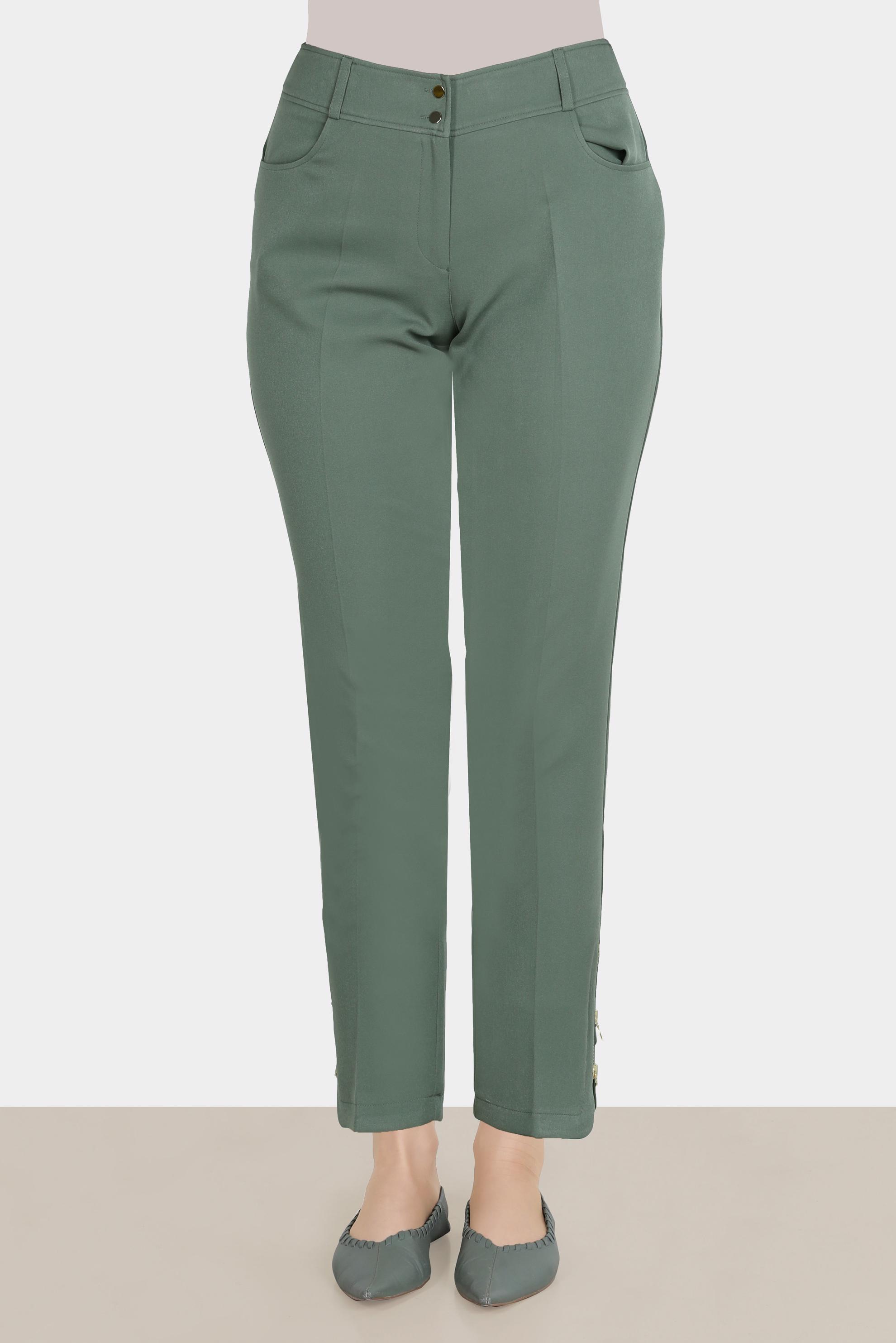 Tesettür giyim YEŞİL PAÇASI FERMUAR DETAYLI PANTOLON 70369 