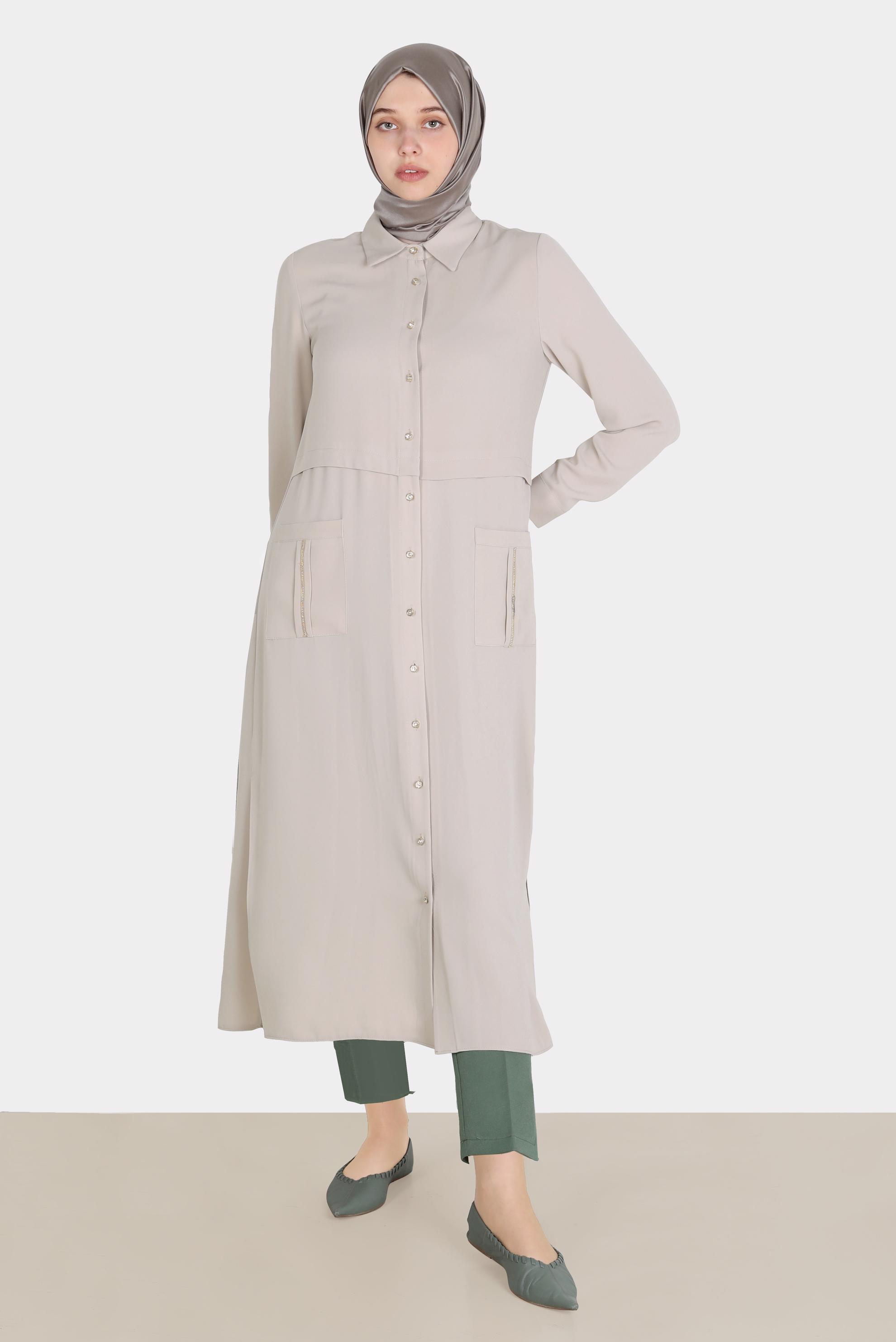 Tesettür giyim YEŞİL PAÇASI FERMUAR DETAYLI PANTOLON 70369 