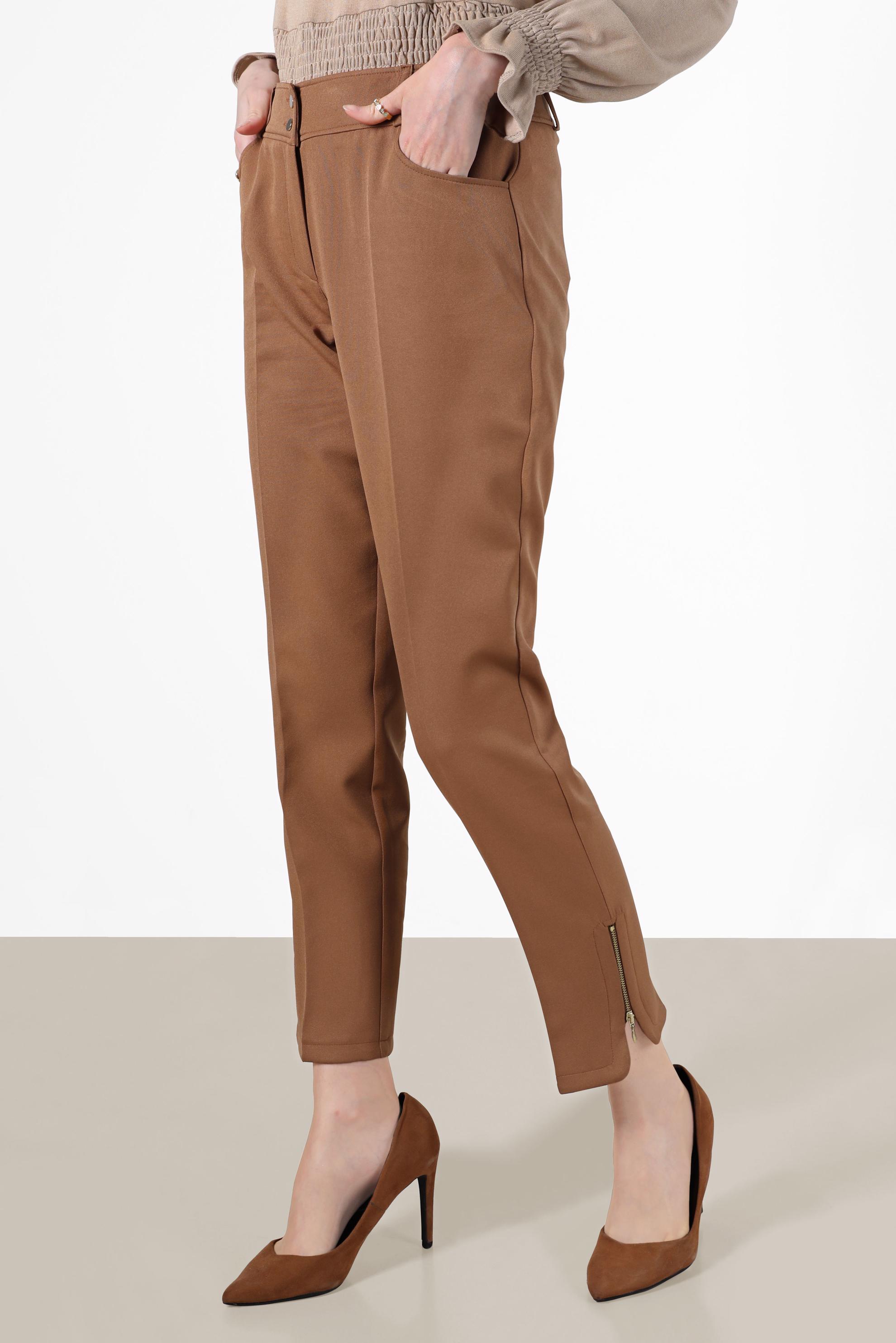 Tesettür giyim KAHVE PAÇASI FERMUAR DETAYLI PANTOLON 70369 