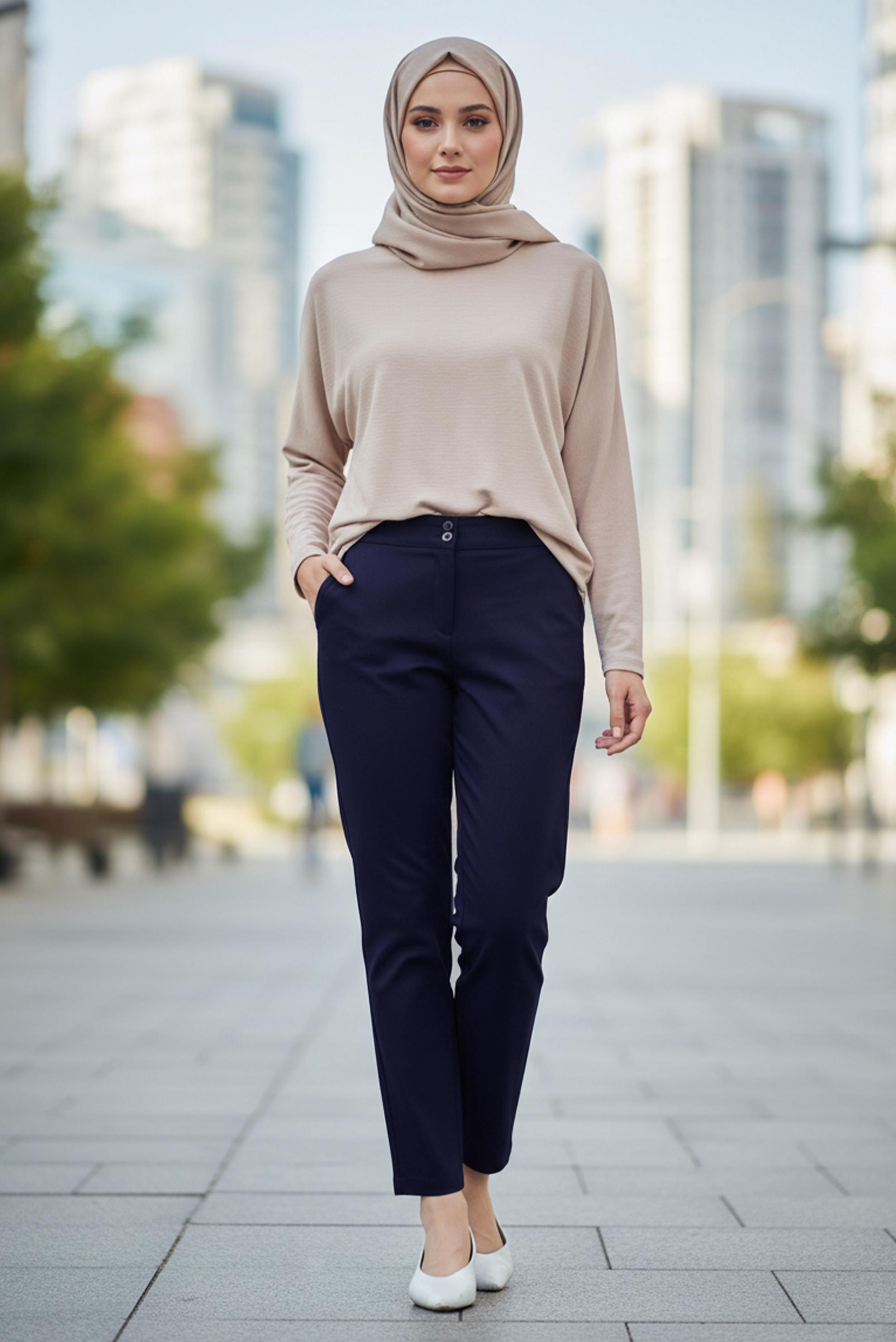 Tesettür giyim LACİVERT BORU PAÇA PANTOLON 70370 