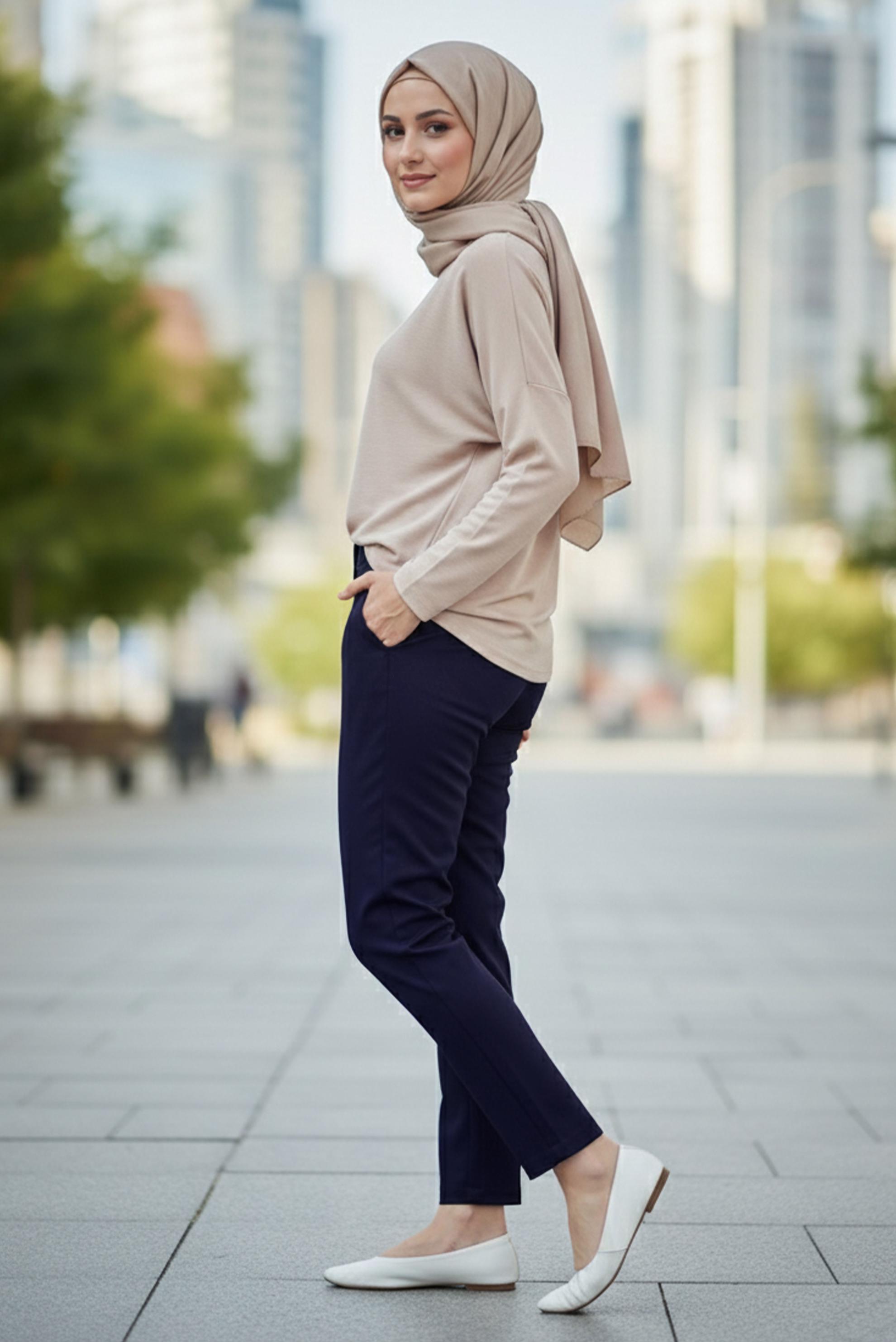 Tesettür giyim LACİVERT BORU PAÇA PANTOLON 70370 