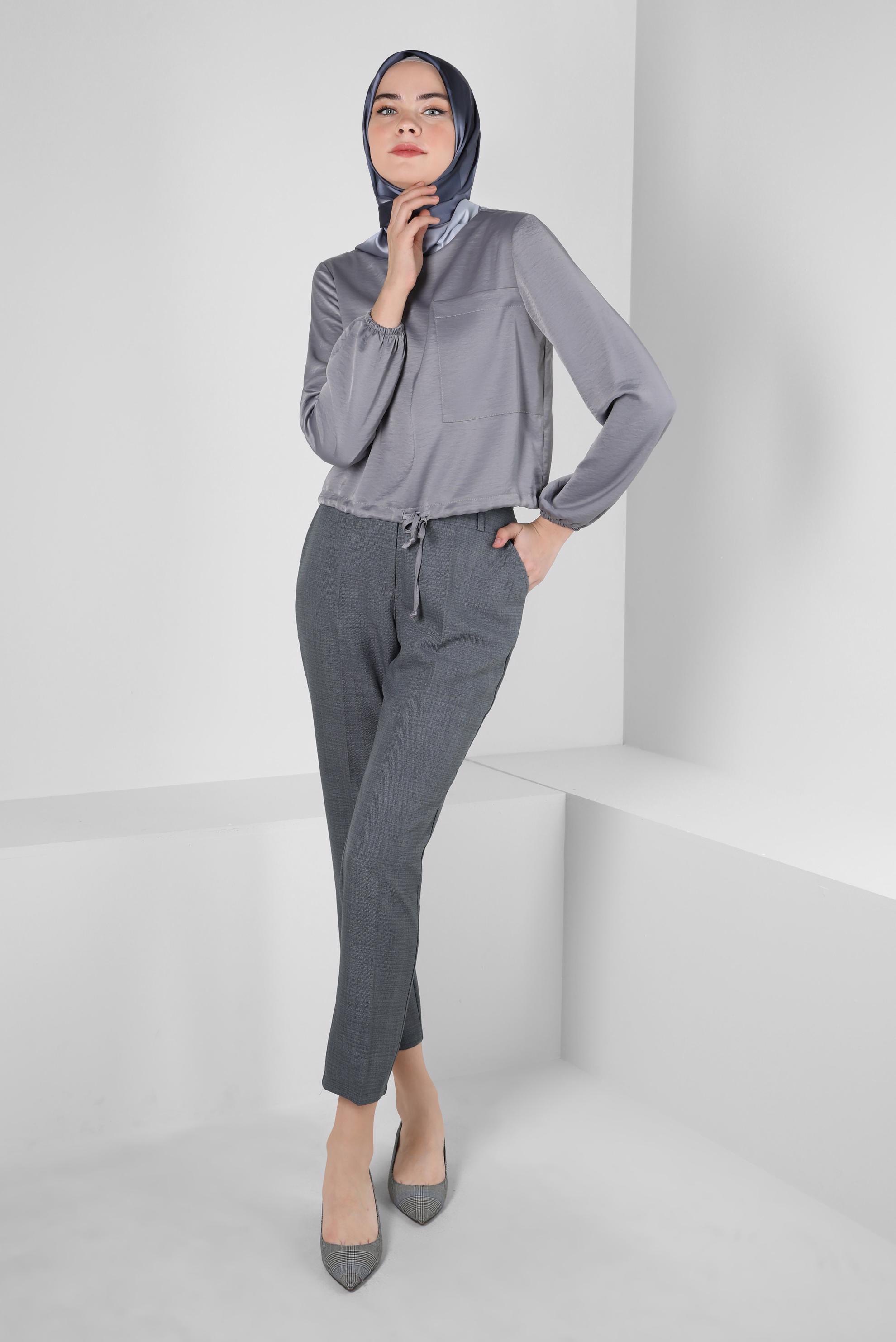 Tesettür giyim GRİ DAR PAÇA PANTOLON 70371