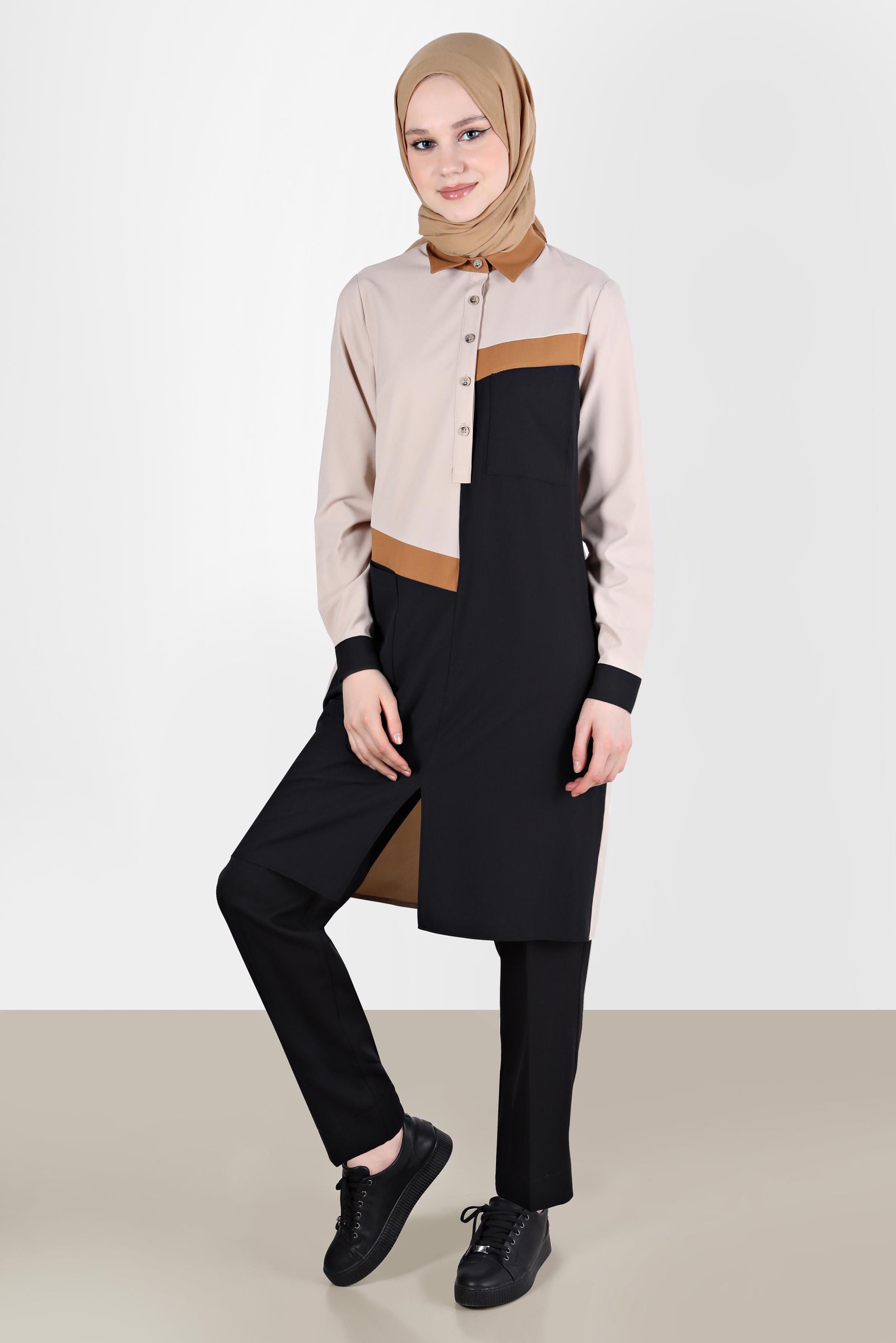 Tesettür giyim SİYAH PAÇALARI LASTİK DETAYLI HAVUÇ PANTOLON 70373 