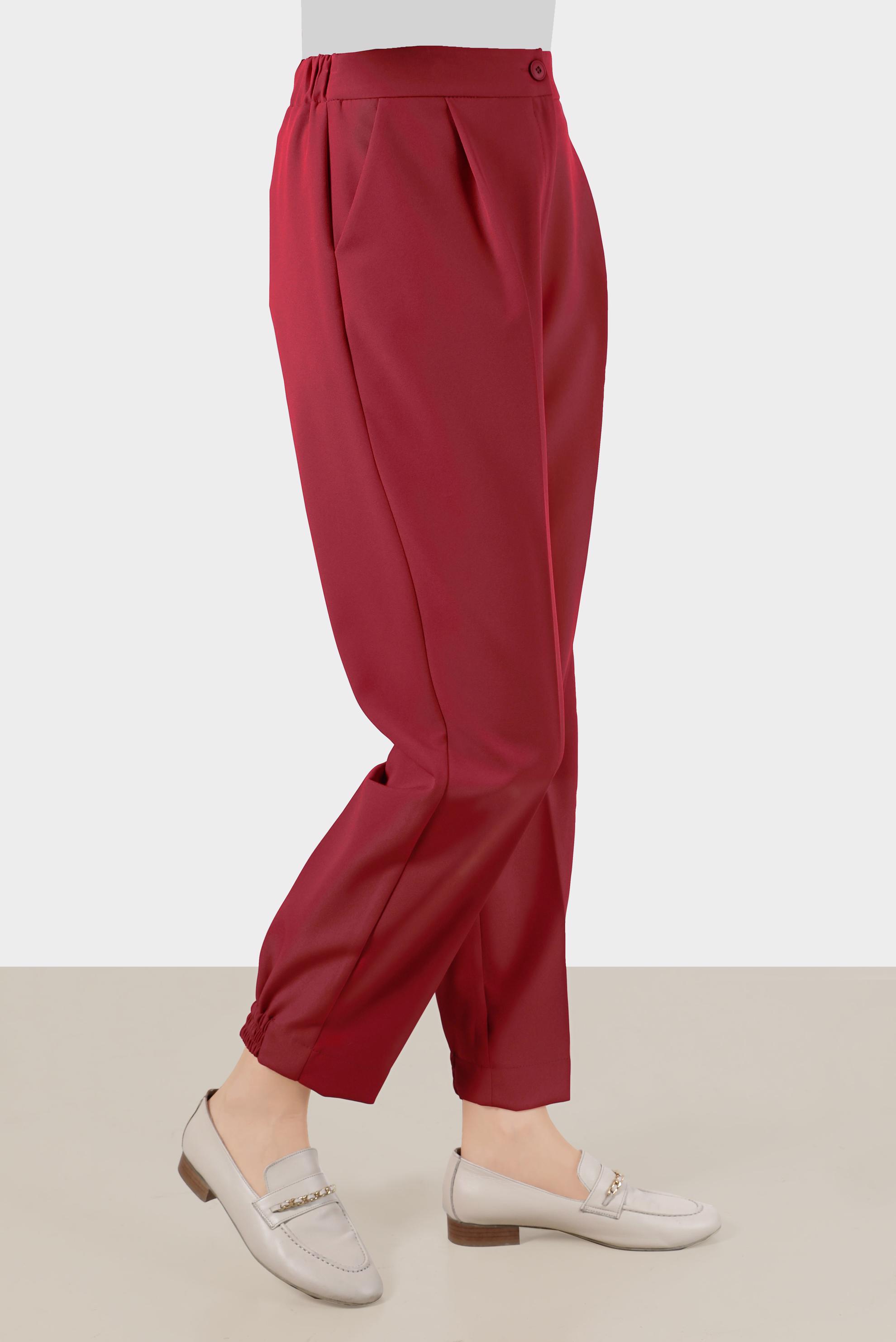 Tesettür giyim KIRMIZI PAÇALARI LASTİK DETAYLI HAVUÇ PANTOLON 70373 