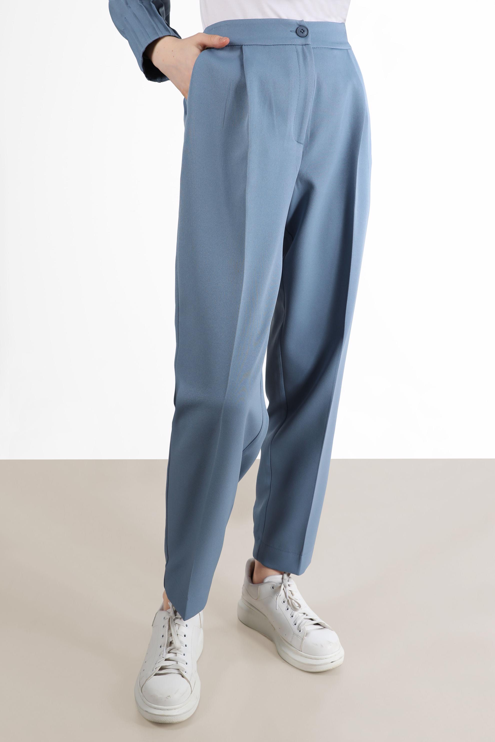 Tesettür giyim MAVİ PAÇALARI LASTİK DETAYLI HAVUÇ PANTOLON 70373 