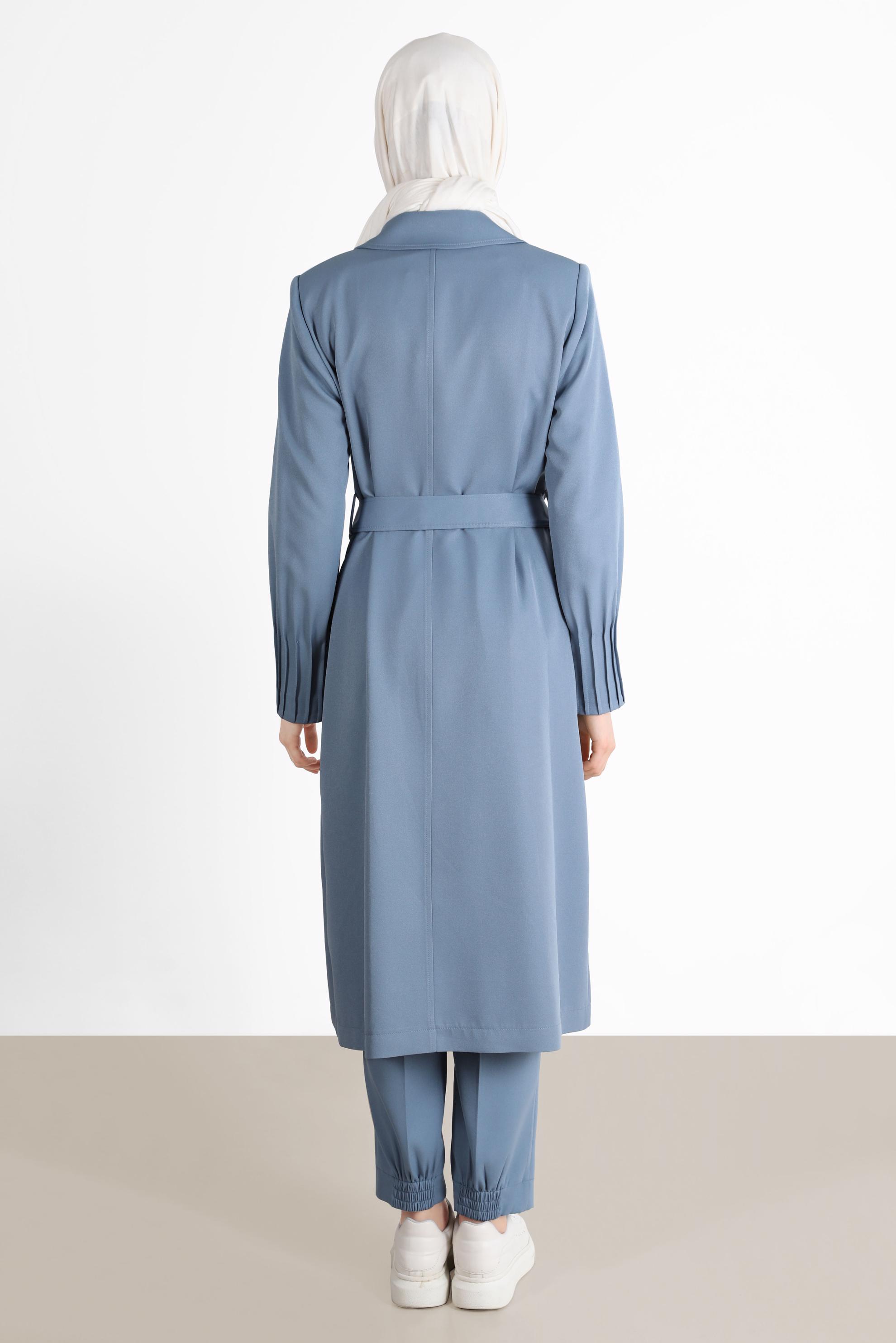 Tesettür giyim MAVİ PAÇALARI LASTİK DETAYLI HAVUÇ PANTOLON 70373 