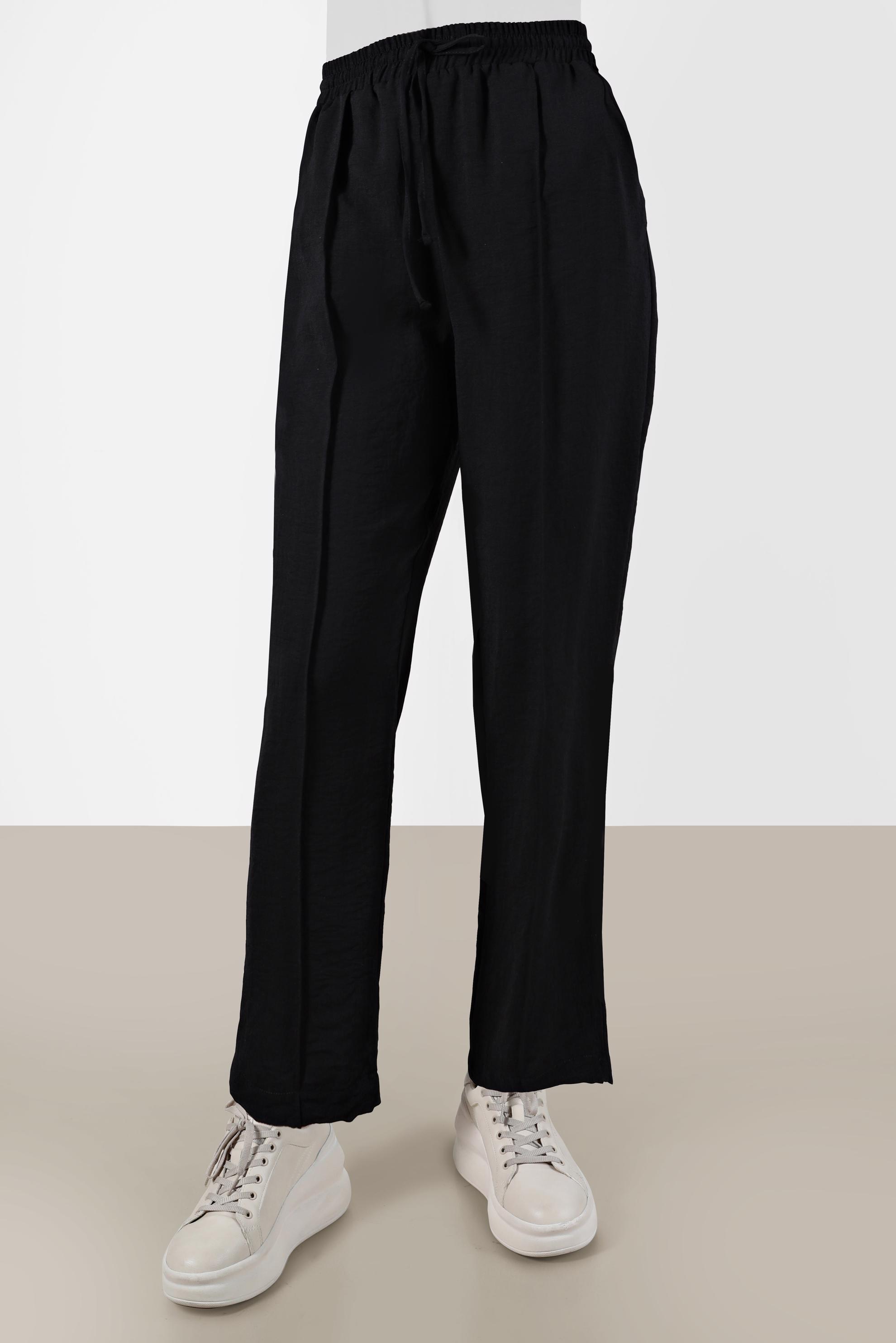 Tesettür giyim SİYAH BELİ LASTİKLİ HAVUÇ PANTOLON 70374 