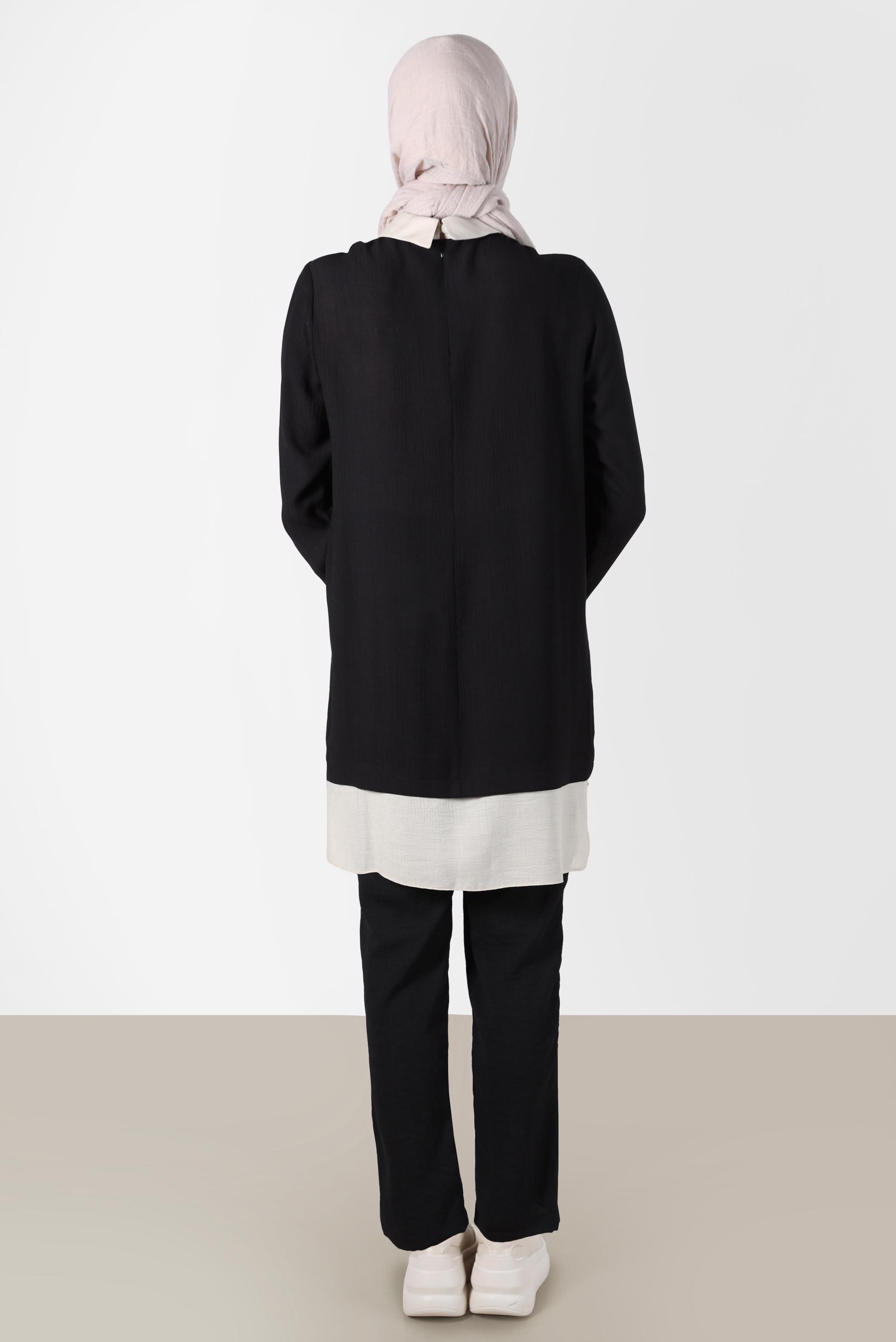 Tesettür giyim SİYAH BELİ LASTİKLİ HAVUÇ PANTOLON 70374 