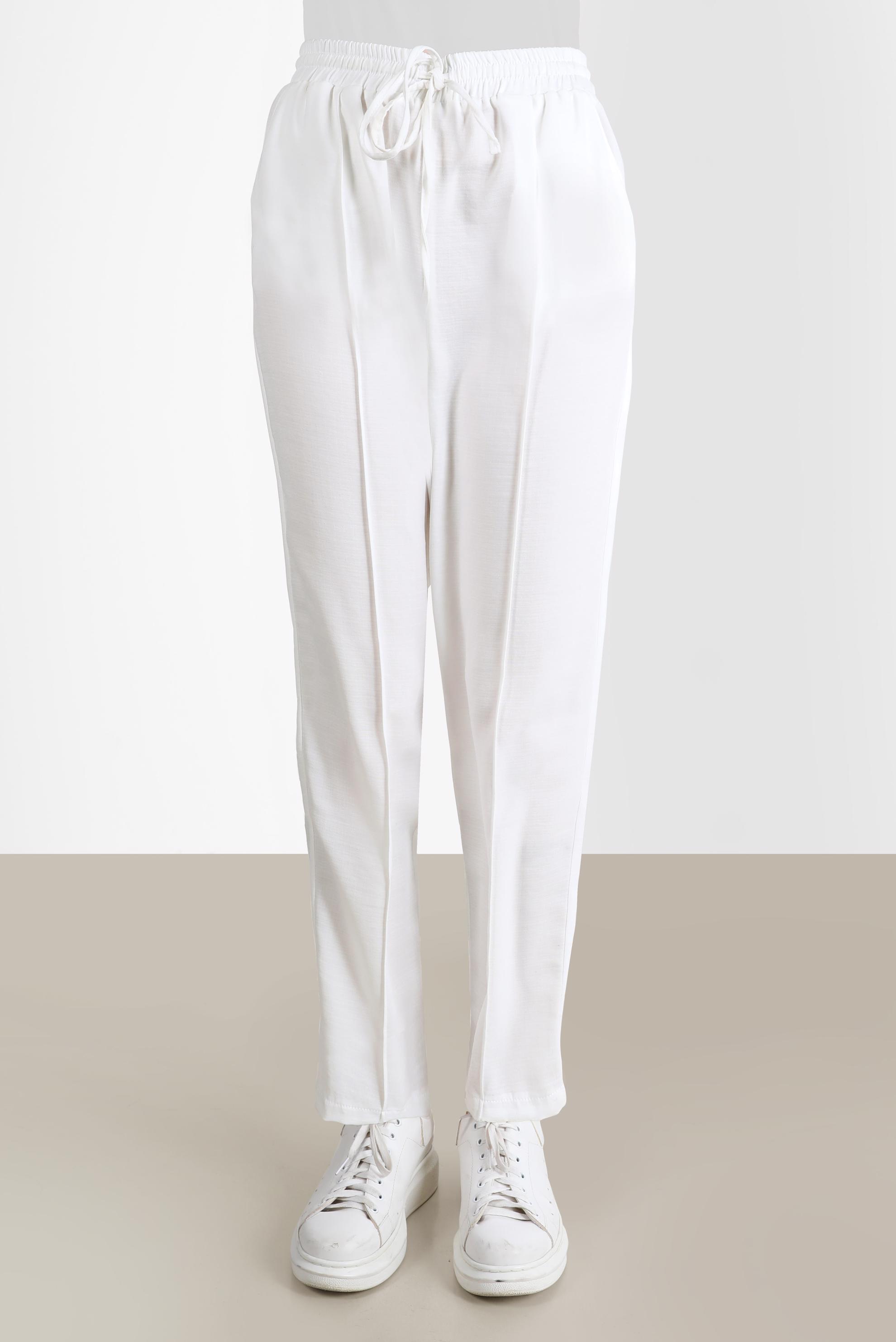 Tesettür giyim BEYAZ BELİ LASTİKLİ HAVUÇ PANTOLON 70374 