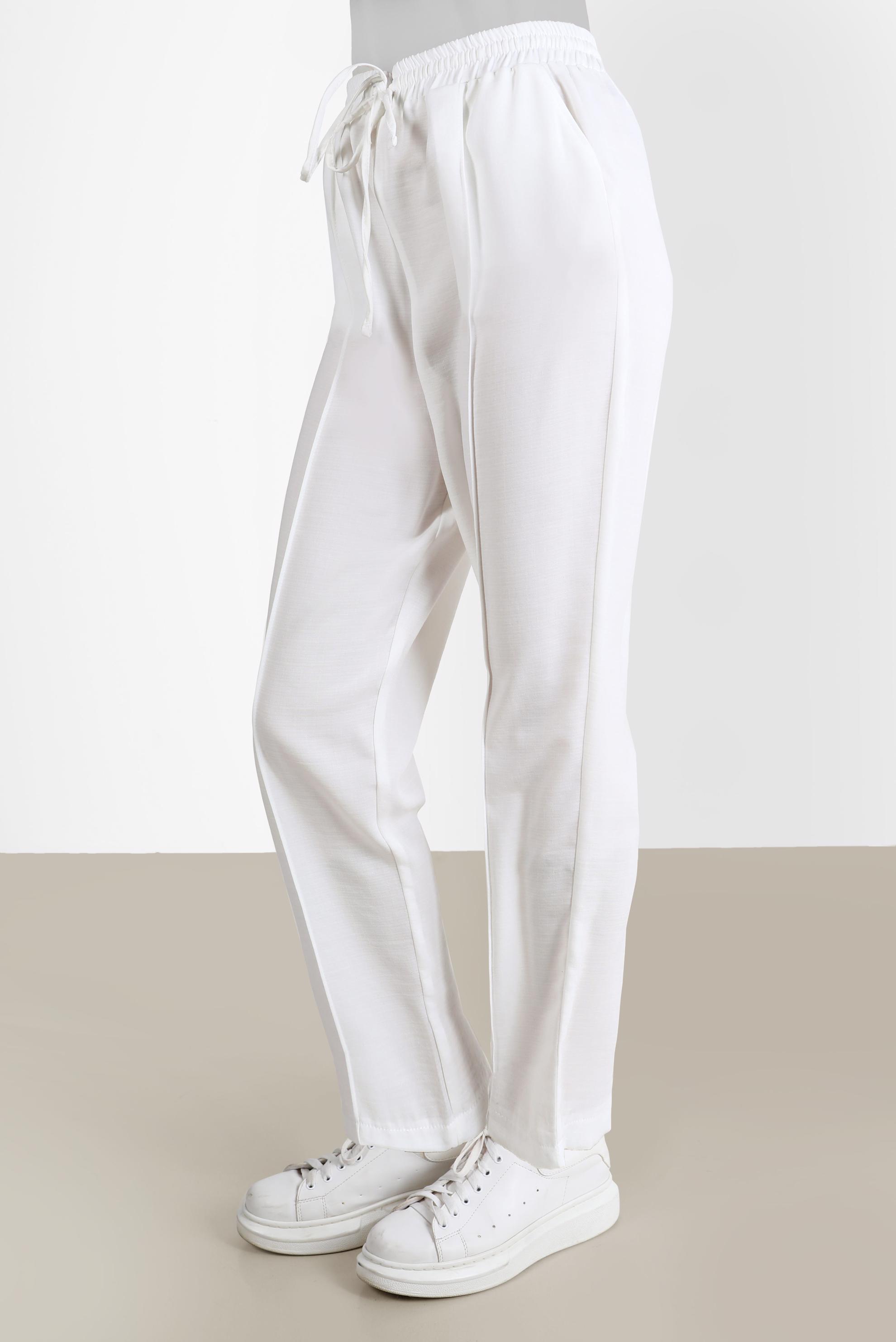 Tesettür giyim BEYAZ BELİ LASTİKLİ HAVUÇ PANTOLON 70374 