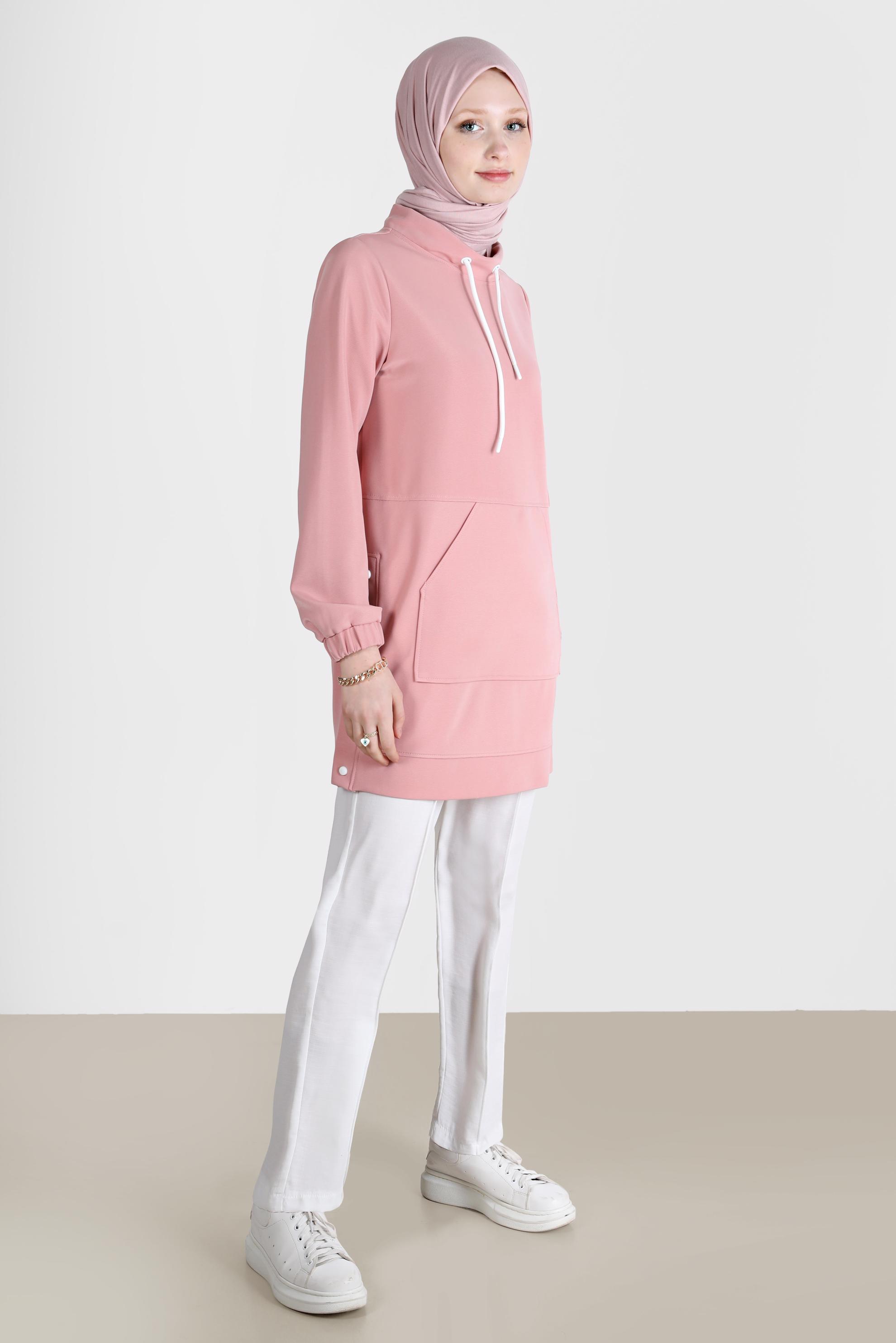 Tesettür giyim BEYAZ BELİ LASTİKLİ HAVUÇ PANTOLON 70374 