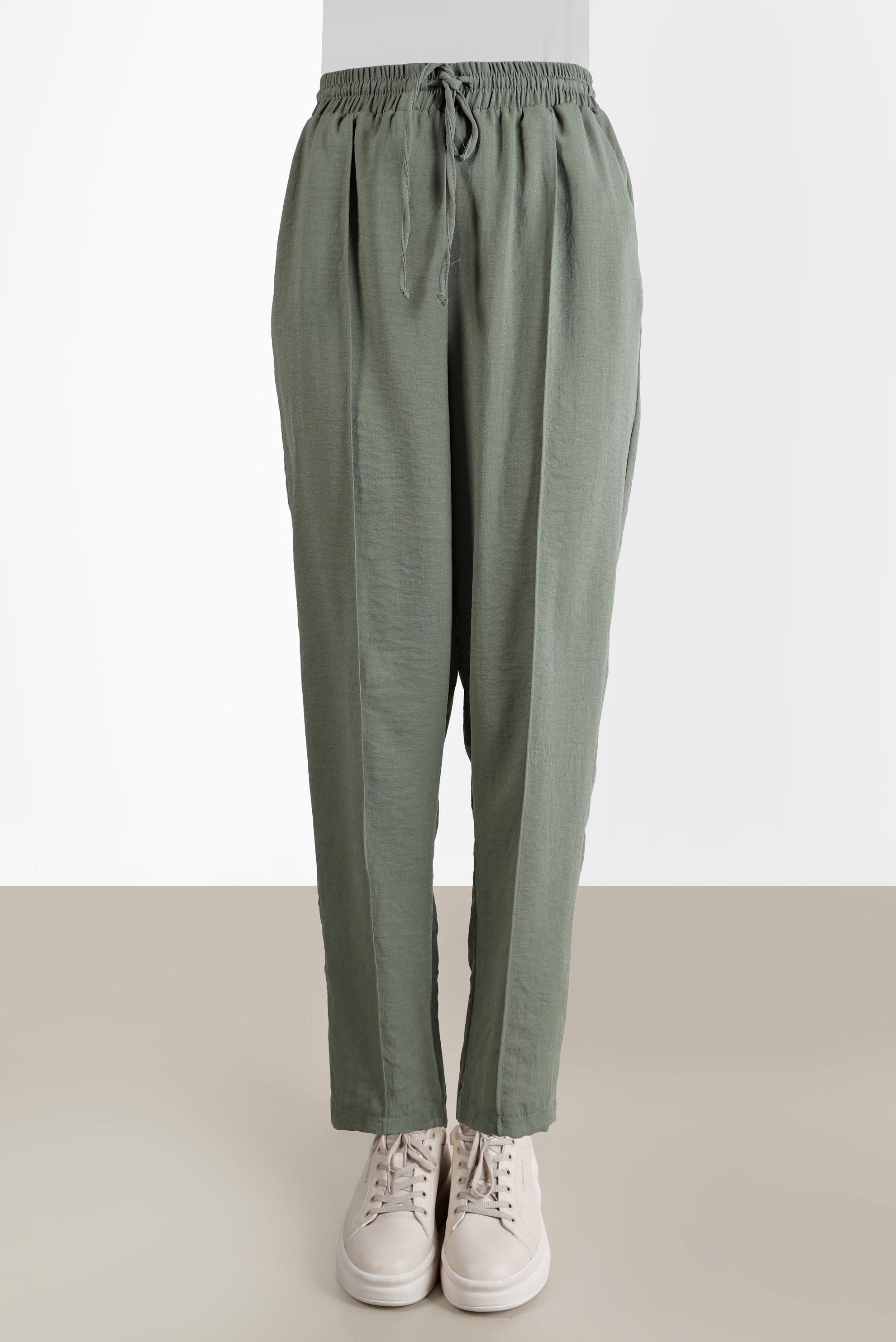 Tesettür giyim HAKİ BELİ LASTİKLİ HAVUÇ PANTOLON 70374 