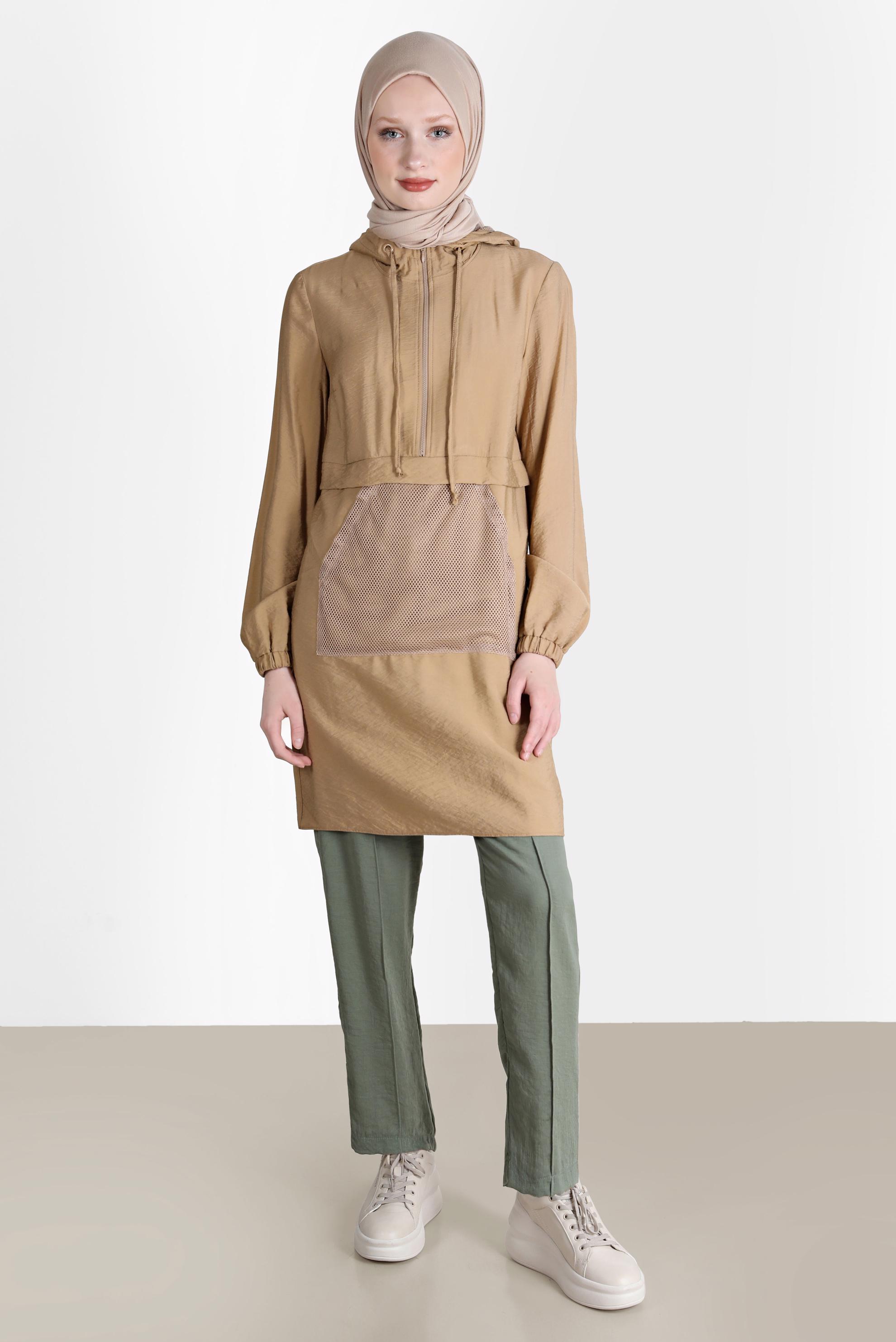 Tesettür giyim HAKİ BELİ LASTİKLİ HAVUÇ PANTOLON 70374 