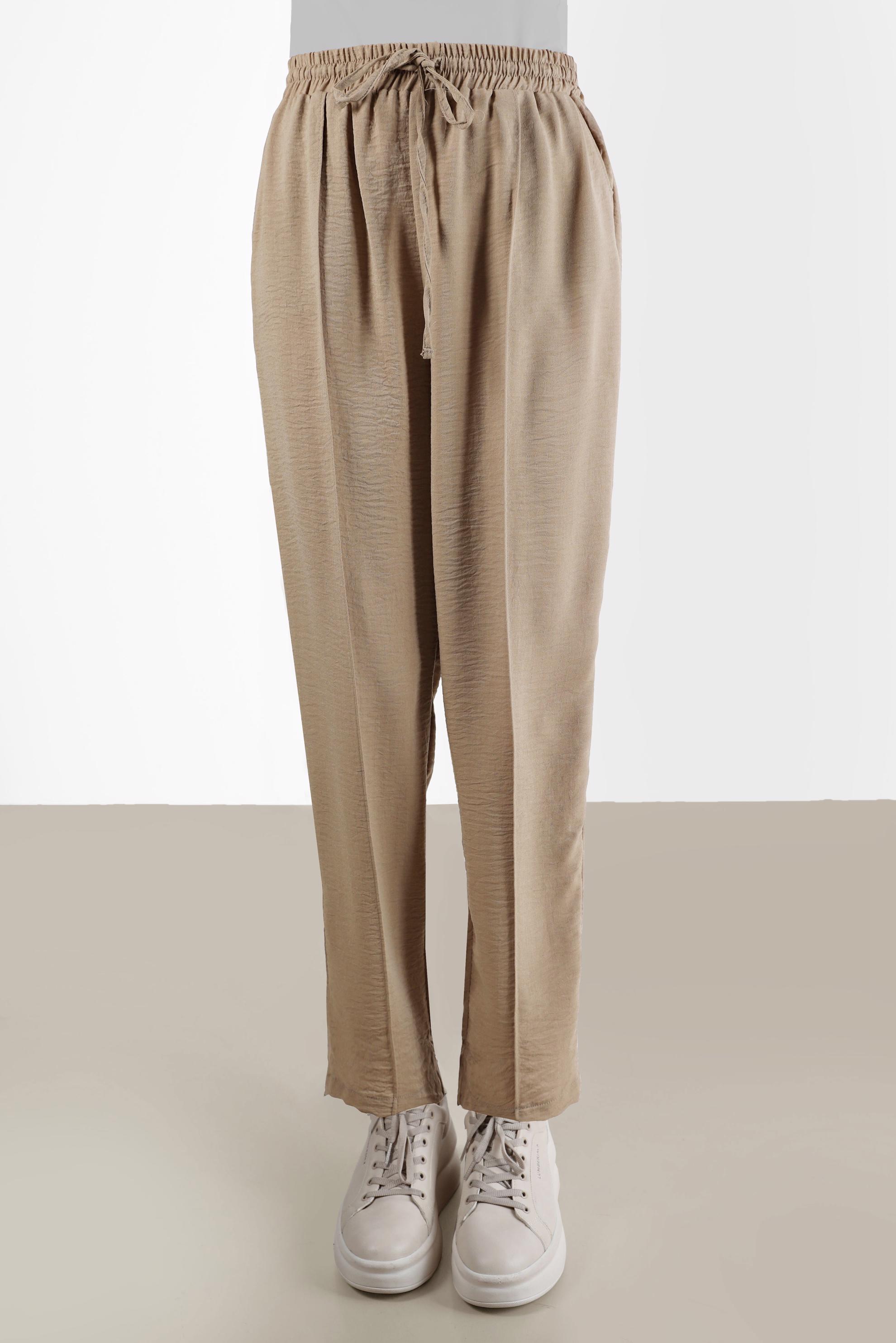 Tesettür giyim BEJ BELİ LASTİKLİ HAVUÇ PANTOLON 70374 