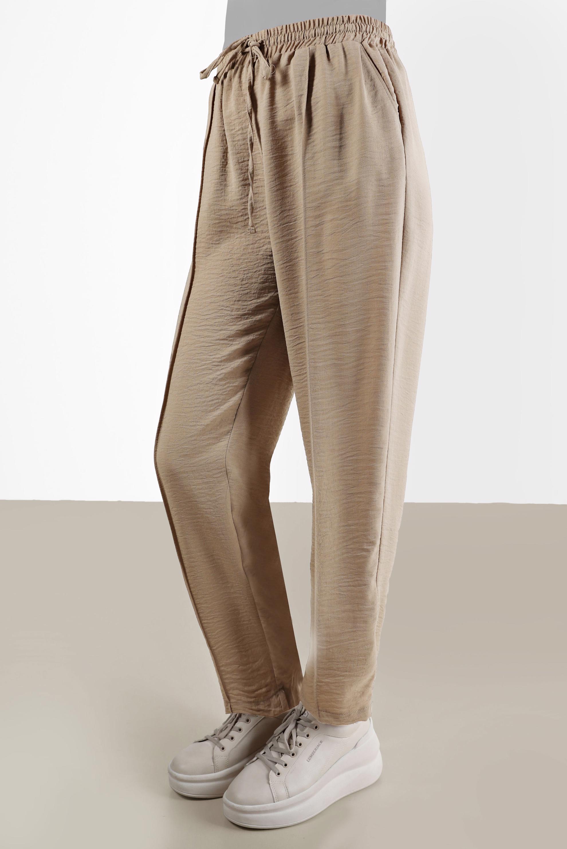 Tesettür giyim BEJ BELİ LASTİKLİ HAVUÇ PANTOLON 70374 