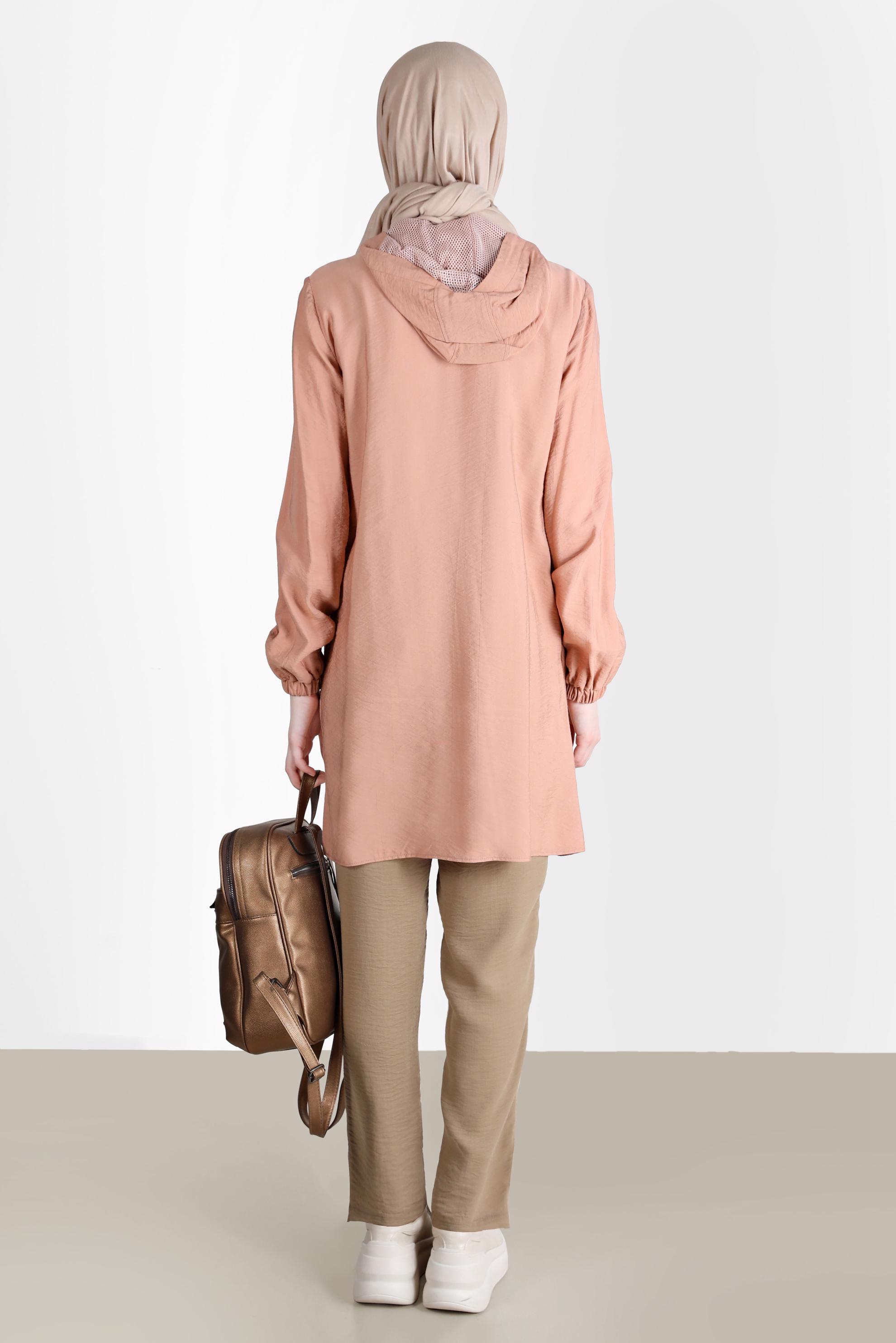 Tesettür giyim BEJ BELİ LASTİKLİ HAVUÇ PANTOLON 70374 