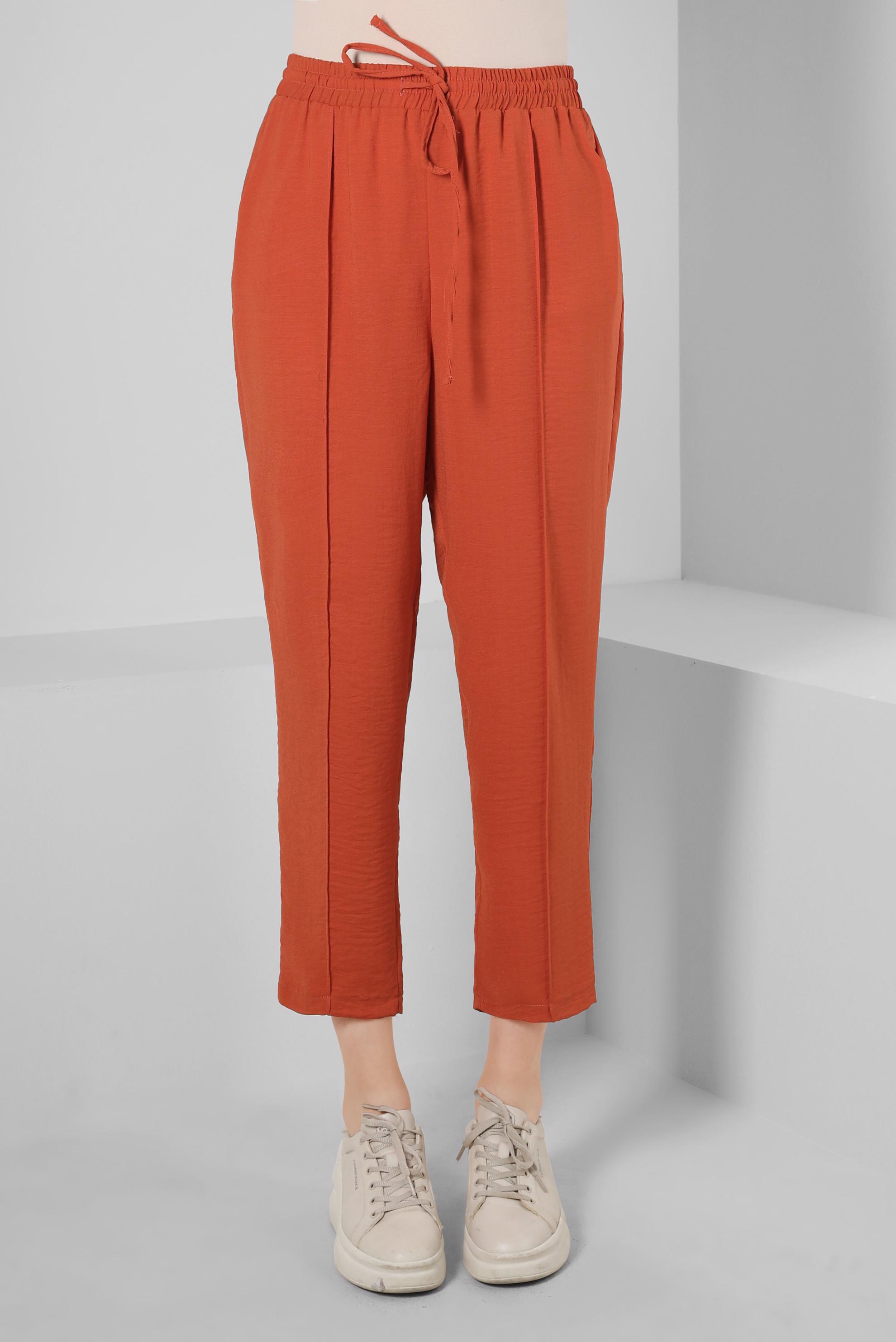 Tesettür giyim TURUNCU BELİ LASTİKLİ HAVUÇ PANTOLON 70374 