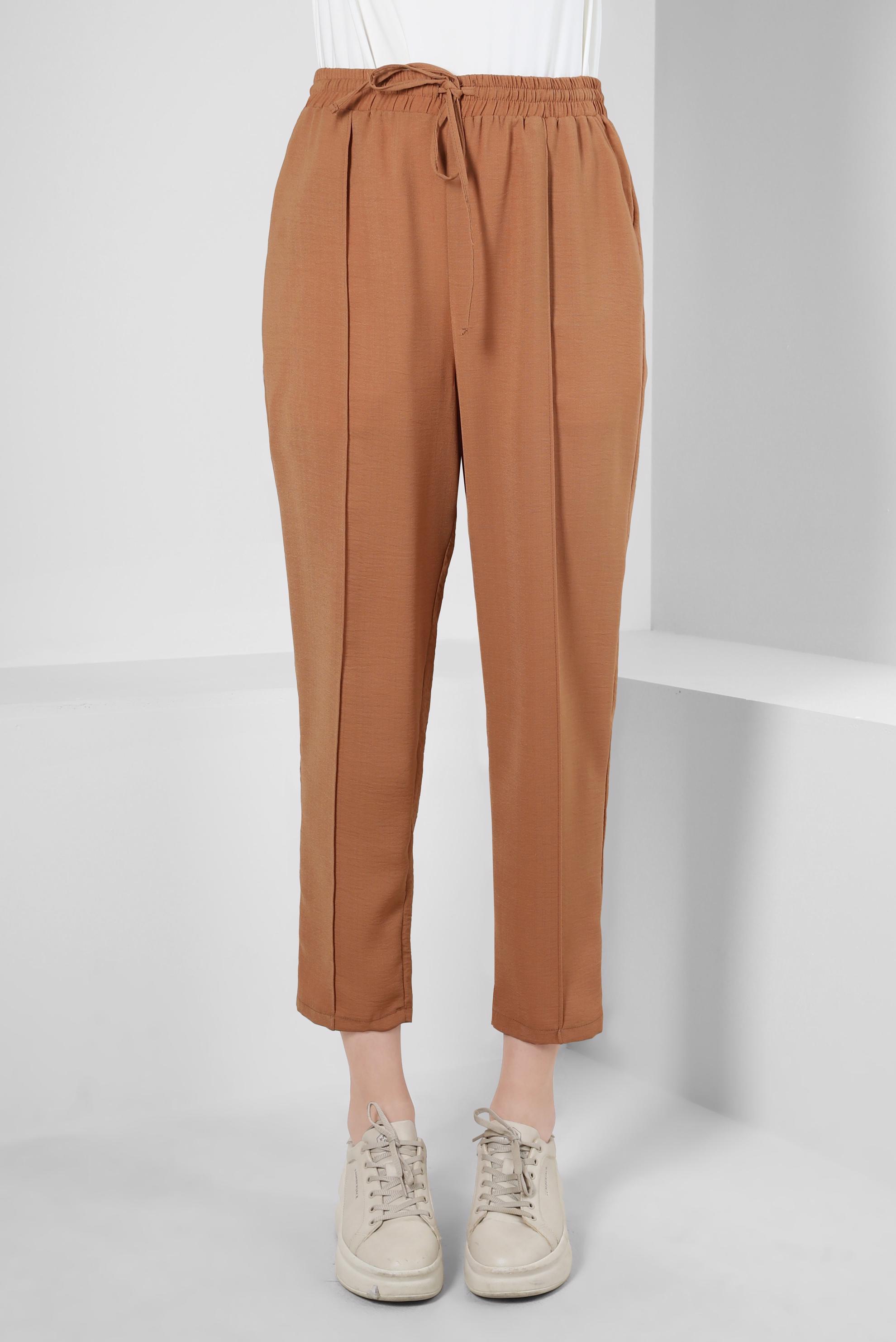 Tesettür giyim KAHVE BELİ LASTİKLİ HAVUÇ PANTOLON 70374 