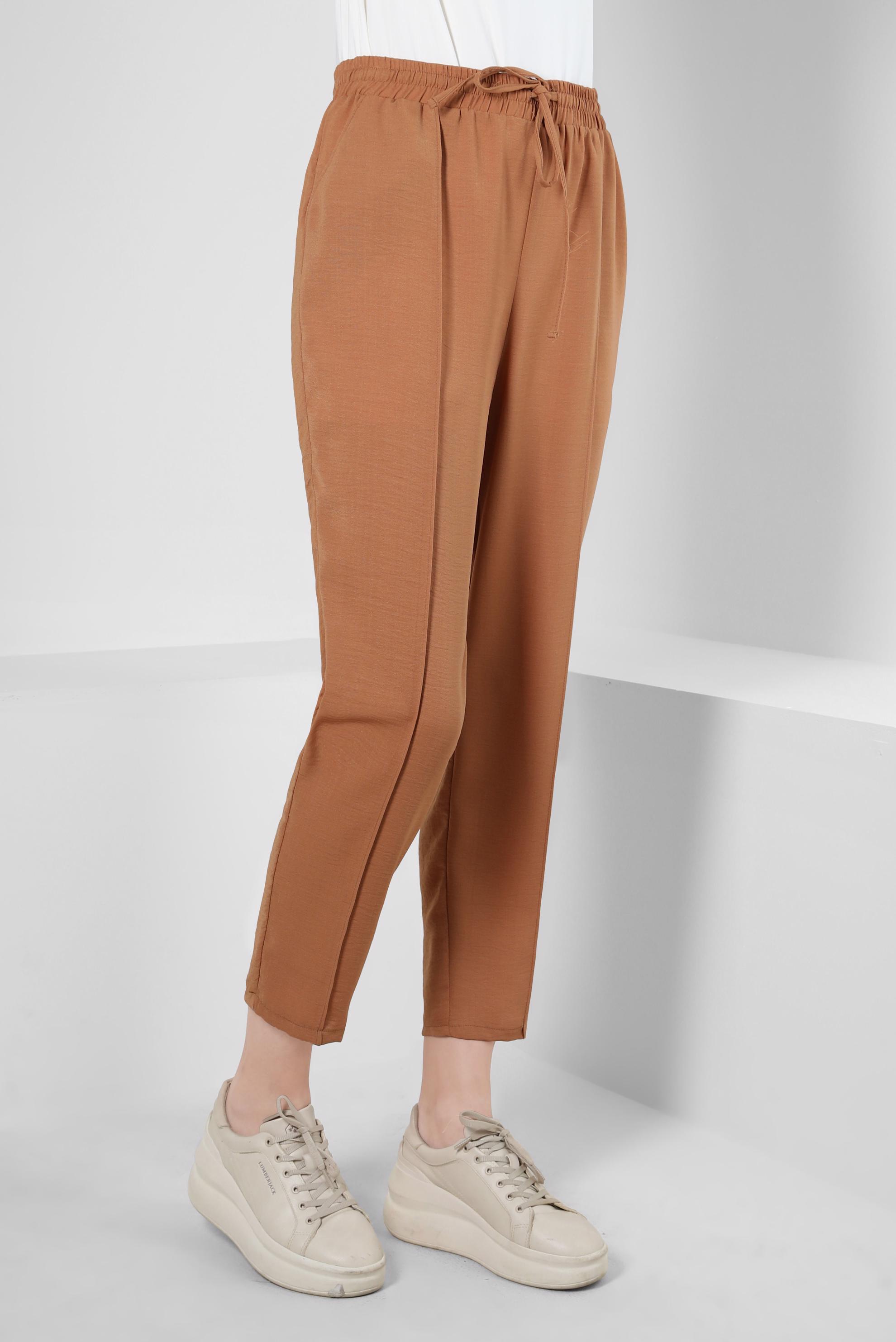 Tesettür giyim KAHVE BELİ LASTİKLİ HAVUÇ PANTOLON 70374 