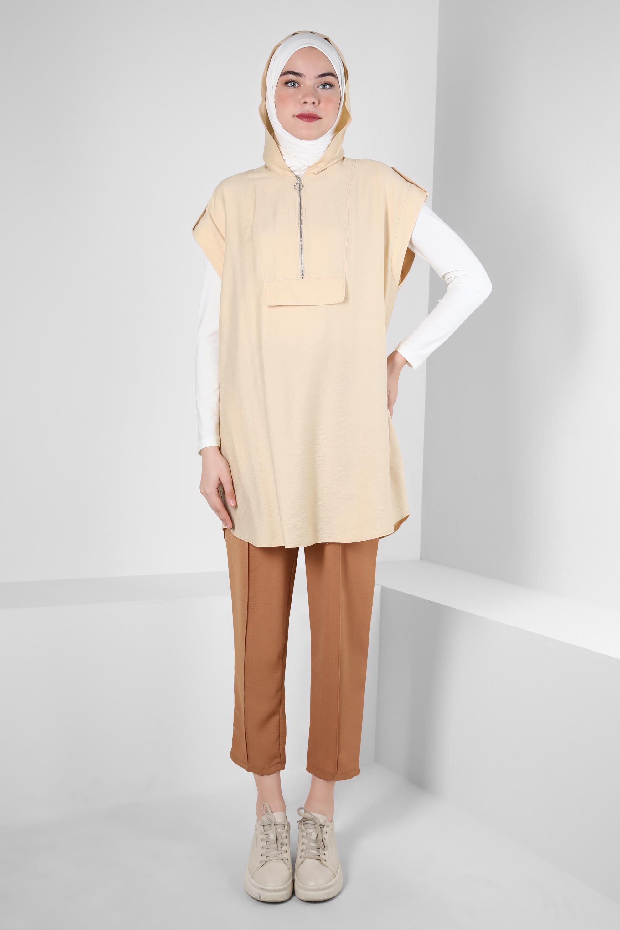 Tesettür giyim KAHVE BELİ LASTİKLİ HAVUÇ PANTOLON 70374 