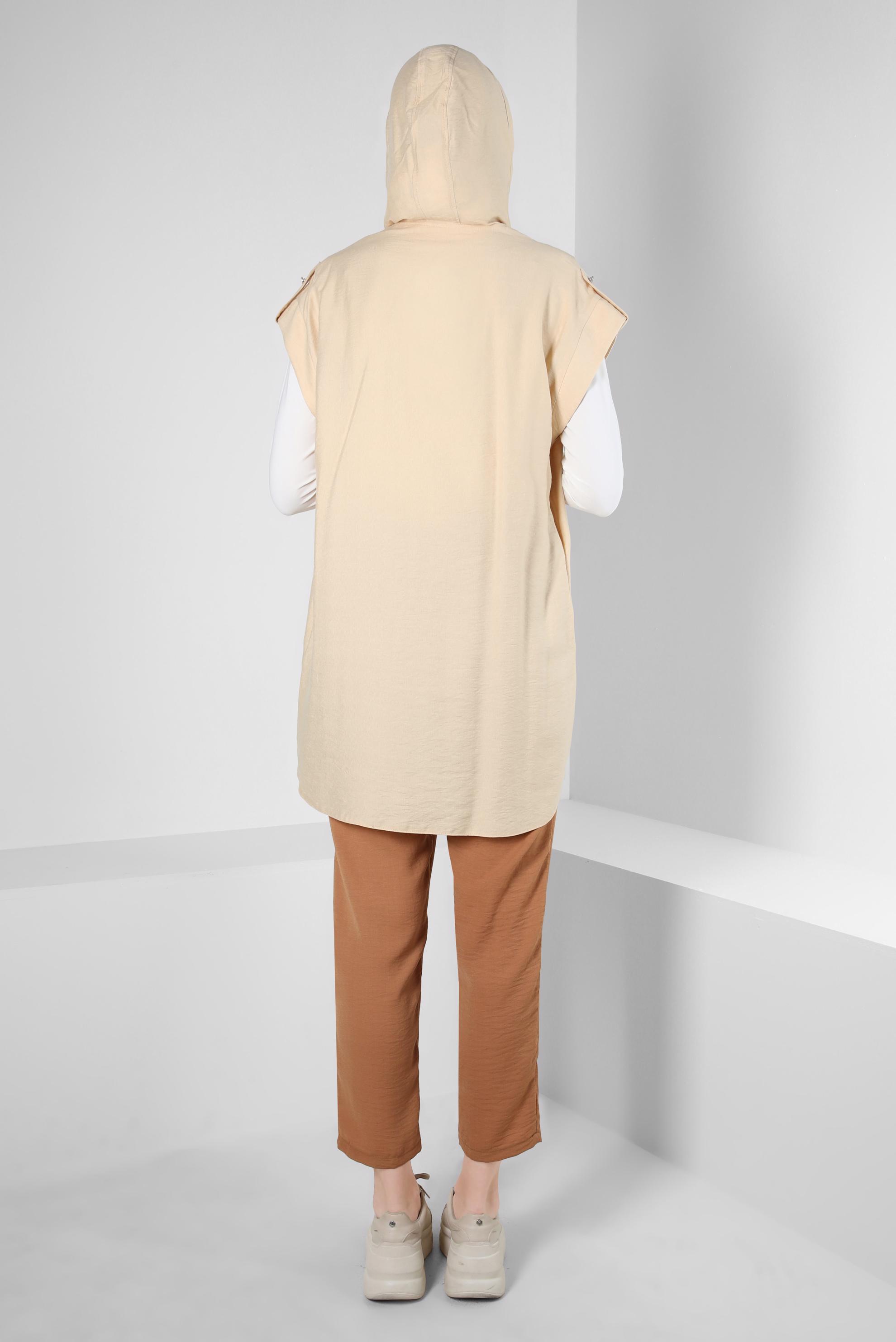 Tesettür giyim KAHVE BELİ LASTİKLİ HAVUÇ PANTOLON 70374 