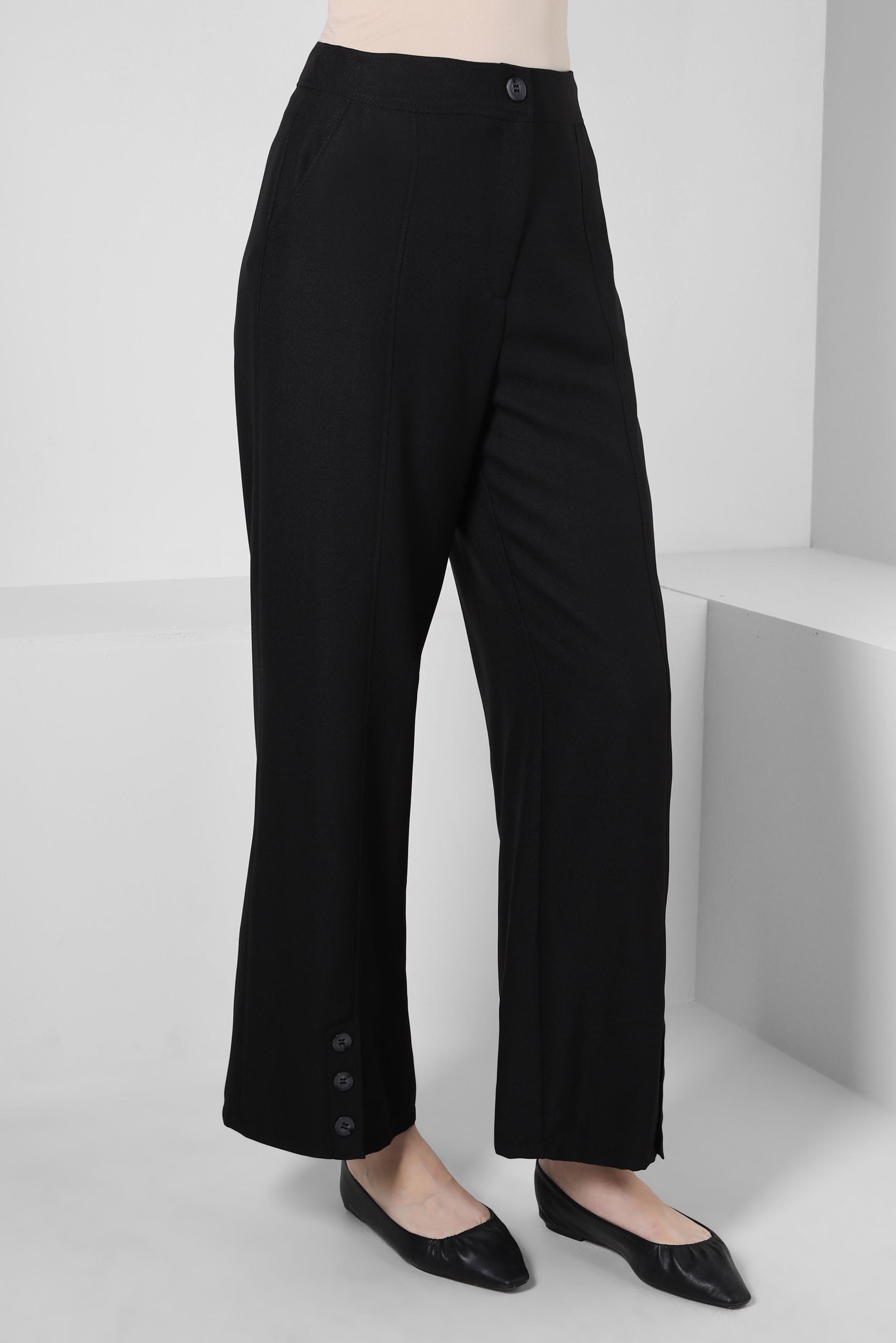 Tesettür giyim SİYAH DÜĞME DETAYLI BOL PAÇA PANTOLON 70375 