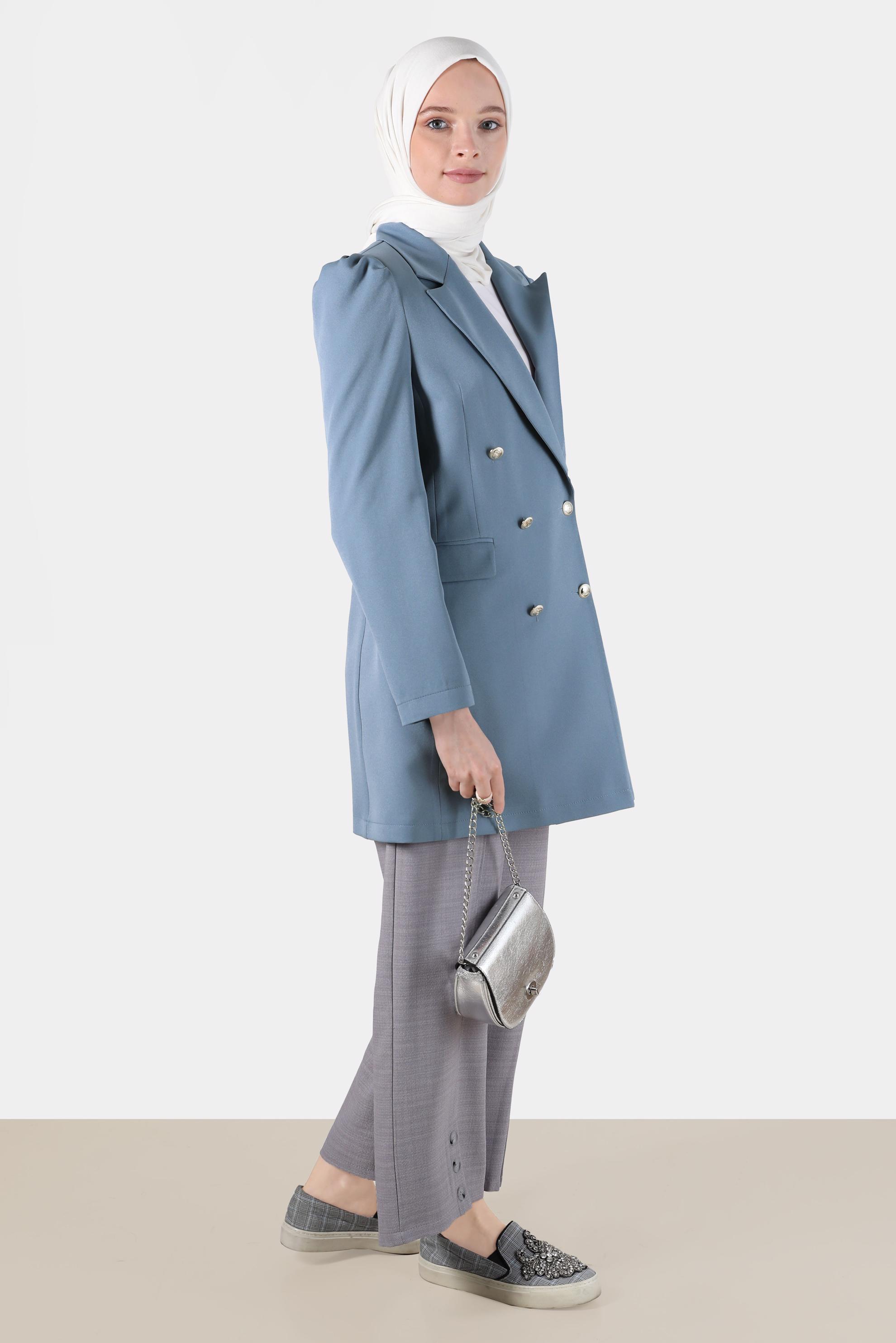 Tesettür giyim GRİ DÜĞME DETAYLI BOL PAÇA PANTOLON 70375 