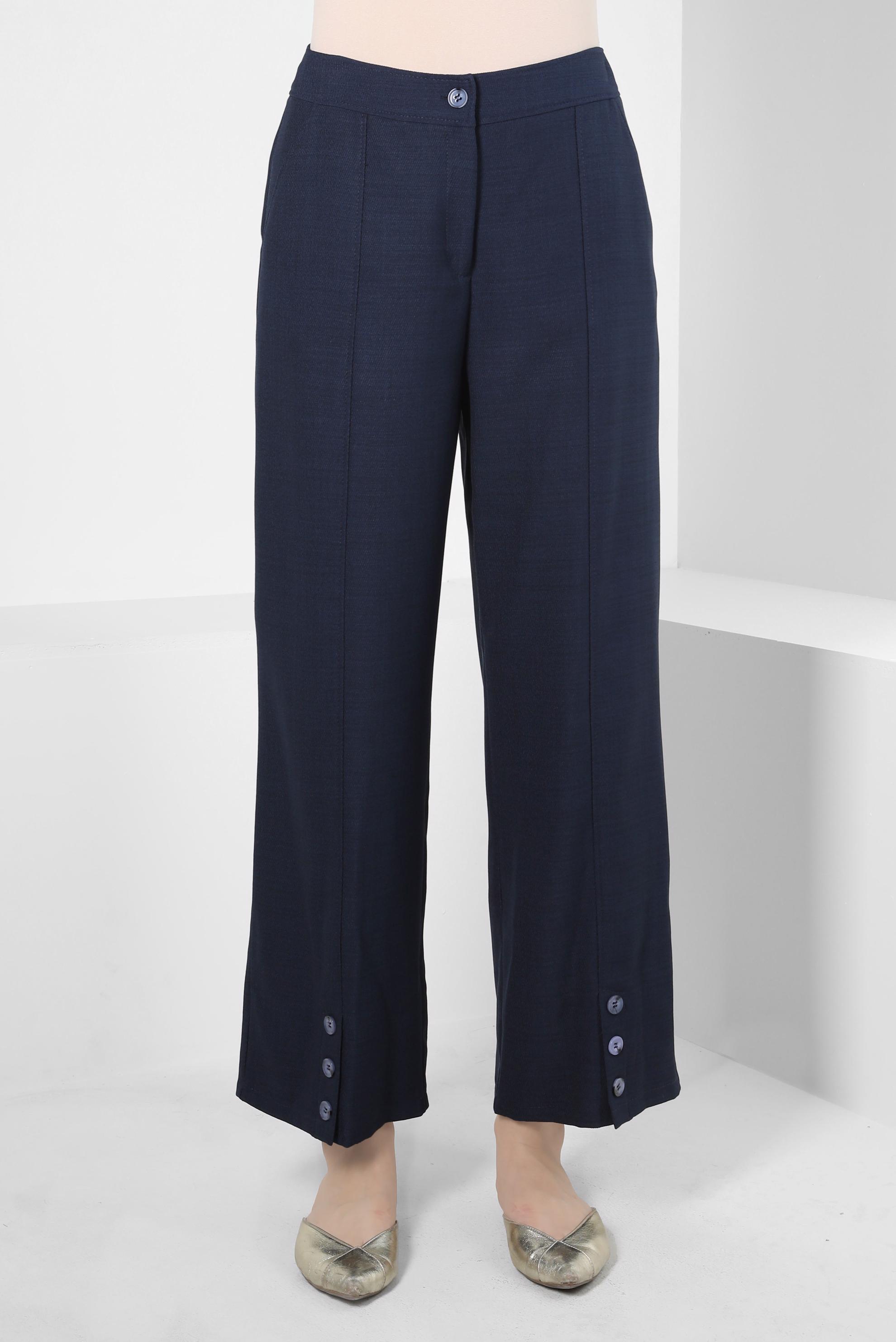 Tesettür giyim LACİVERT DÜĞME DETAYLI BOL PAÇA PANTOLON 70375 