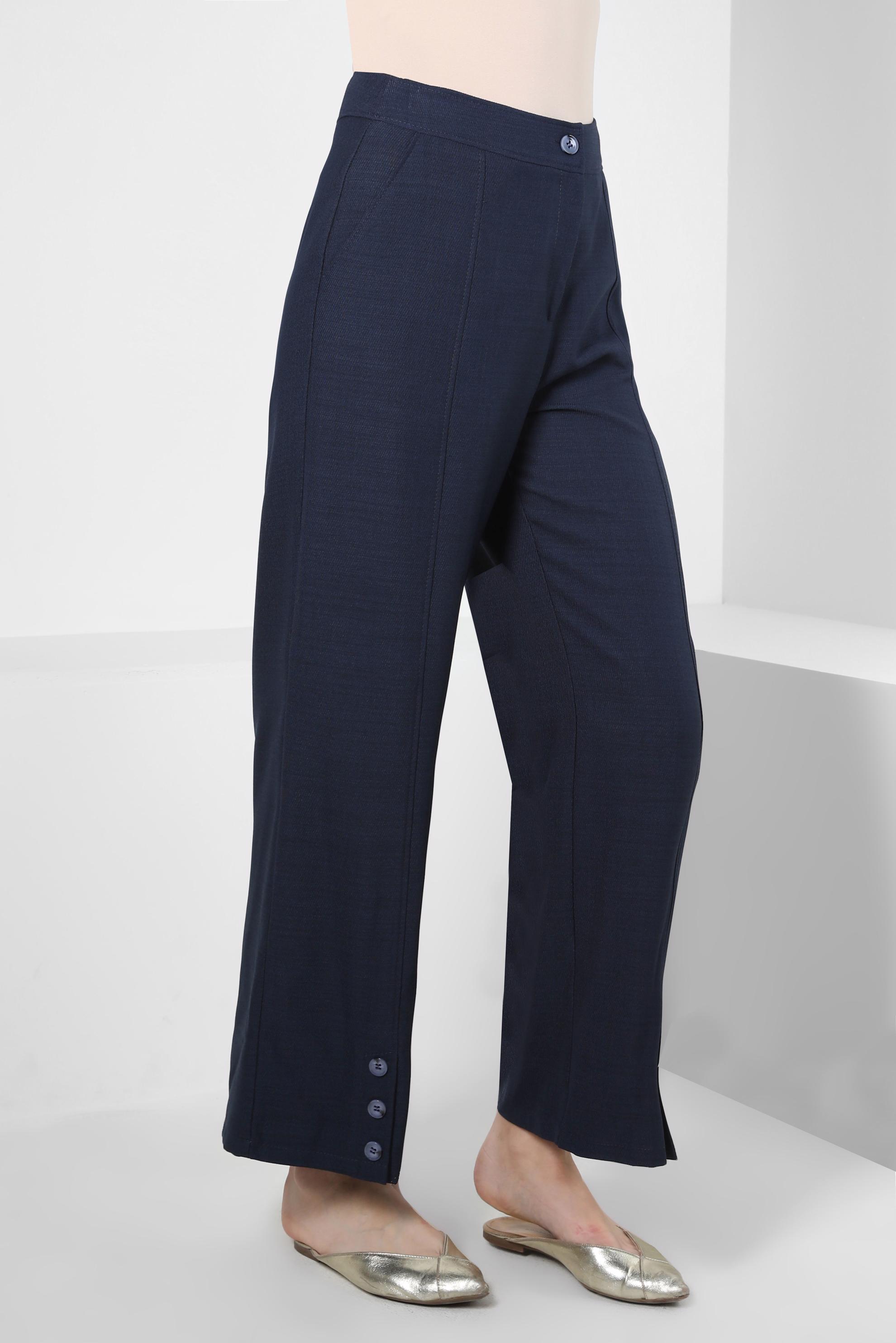 Tesettür giyim LACİVERT DÜĞME DETAYLI BOL PAÇA PANTOLON 70375 