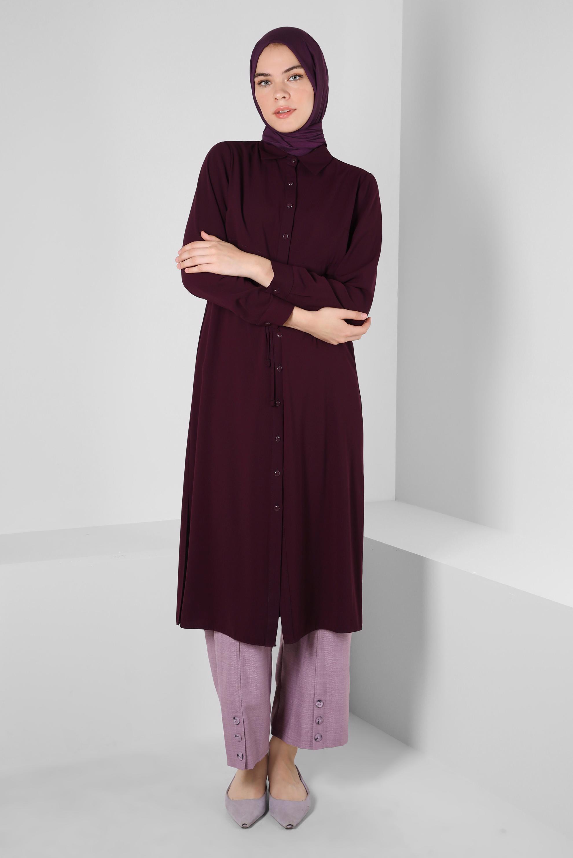 Tesettür giyim MOR DÜĞME DETAYLI BOL PAÇA PANTOLON 70375 
