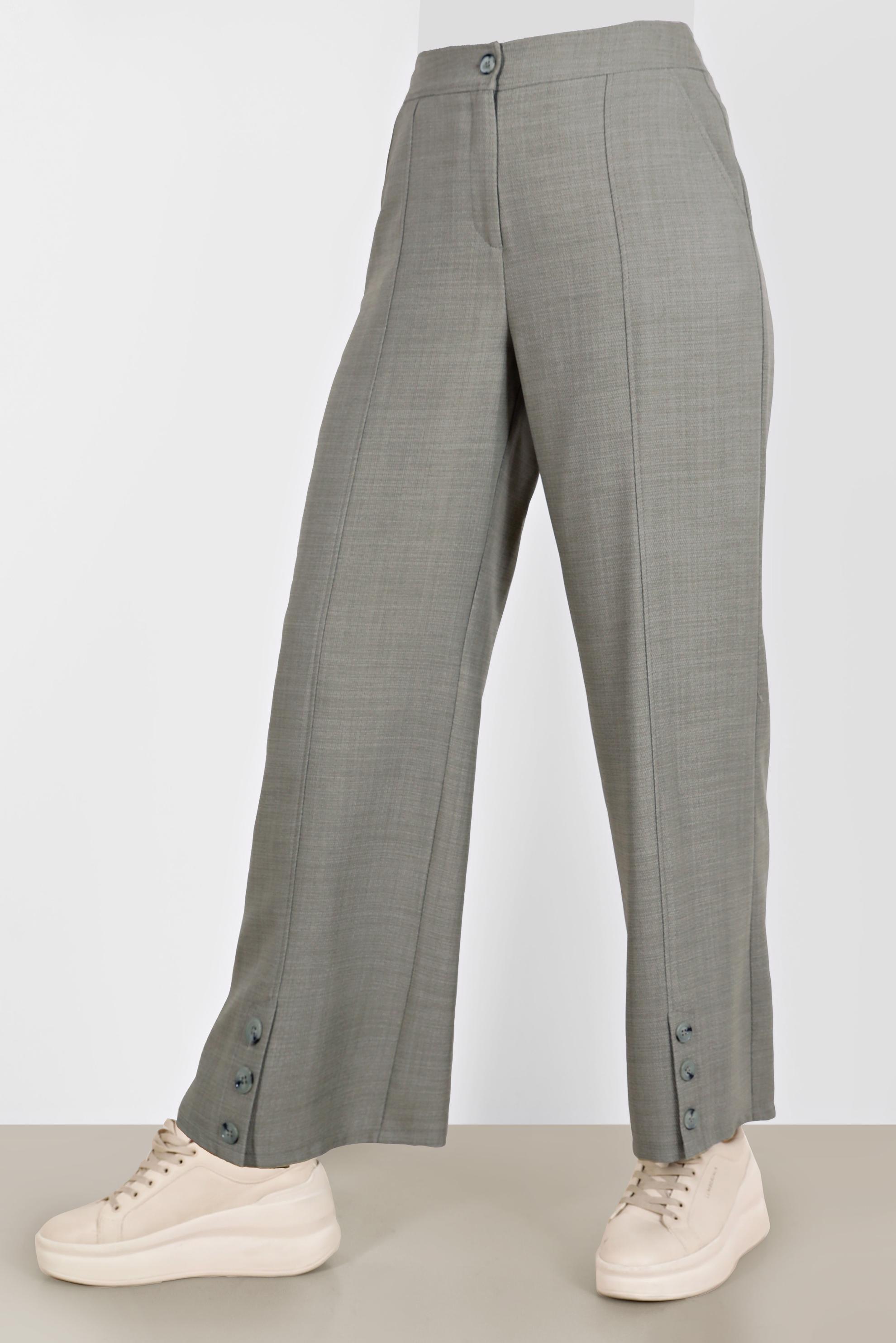 Tesettür giyim YEŞİL DÜĞME DETAYLI BOL PAÇA PANTOLON 70375 