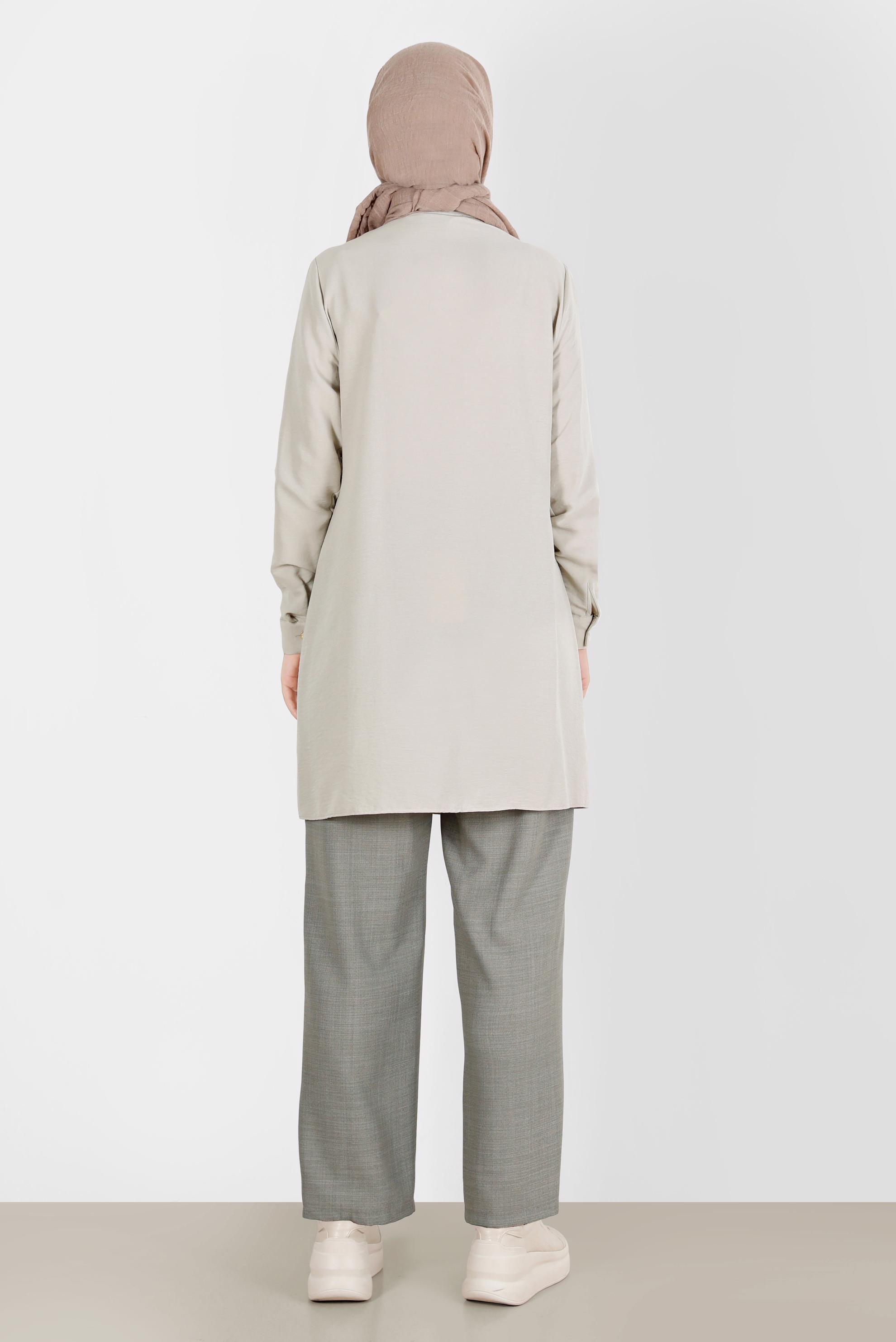 Tesettür giyim YEŞİL DÜĞME DETAYLI BOL PAÇA PANTOLON 70375 