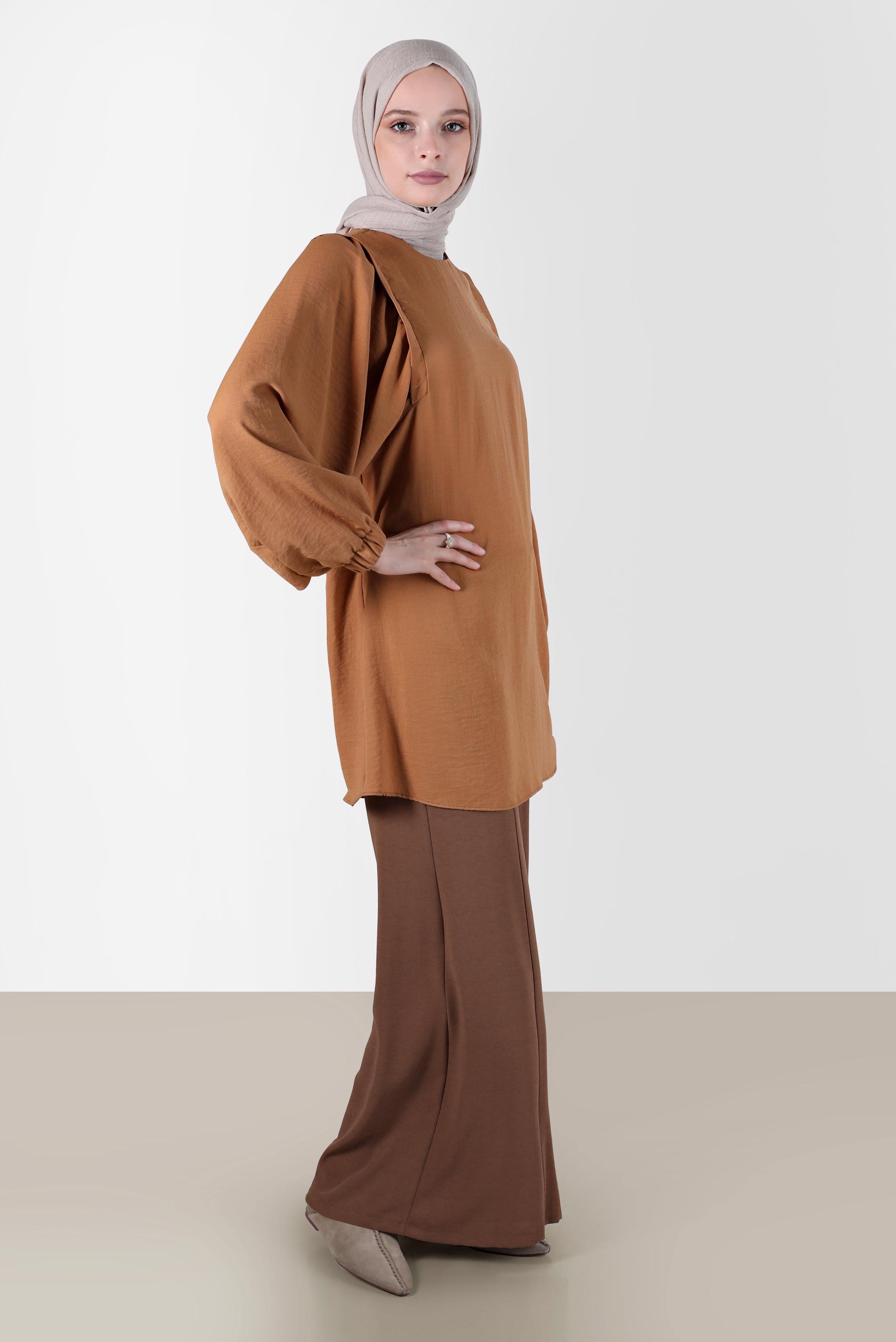Tesettür giyim KAHVE BOL PAÇA PANTOLON 70376 