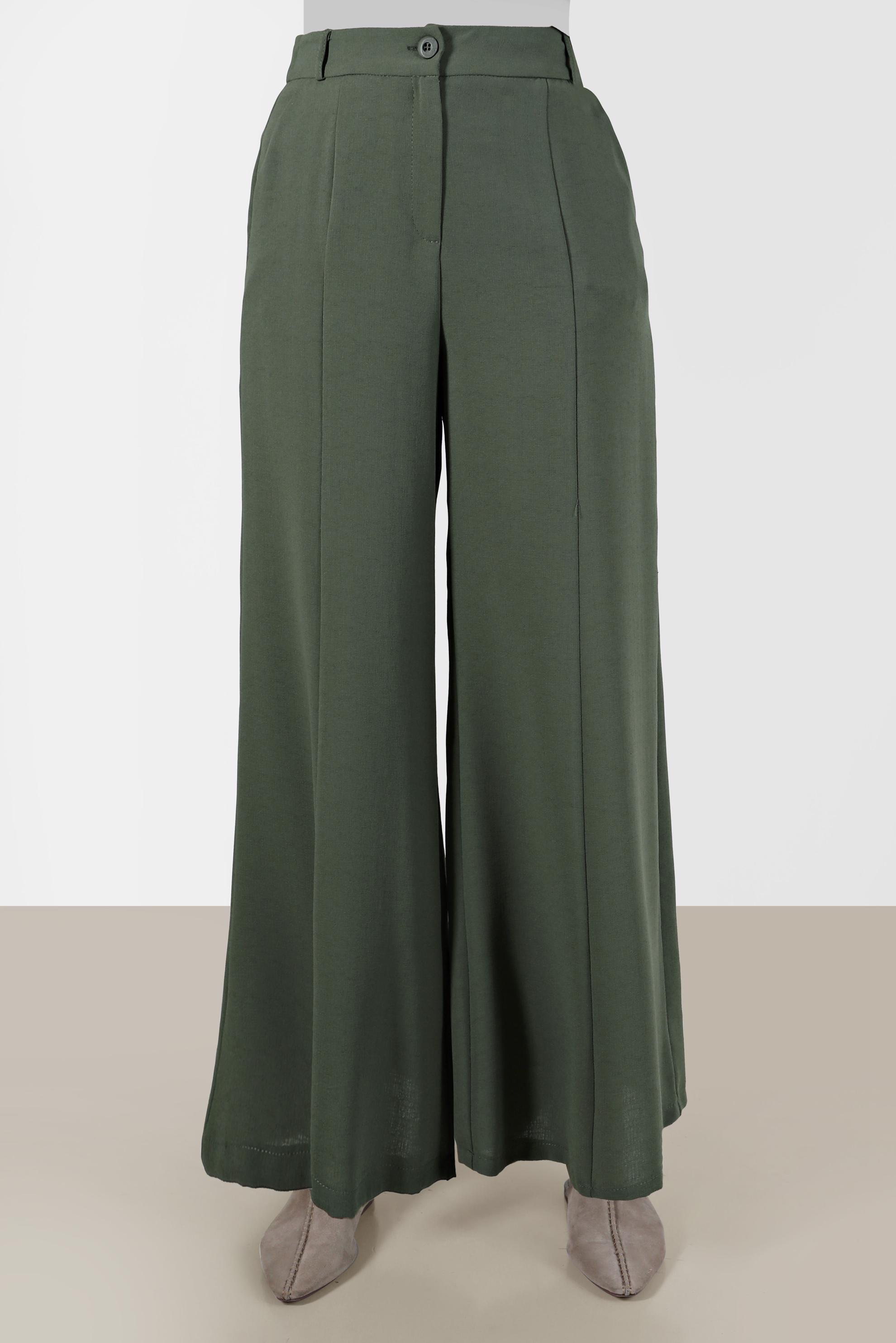 Tesettür giyim HAKİ BOL PAÇA PANTOLON 70376 