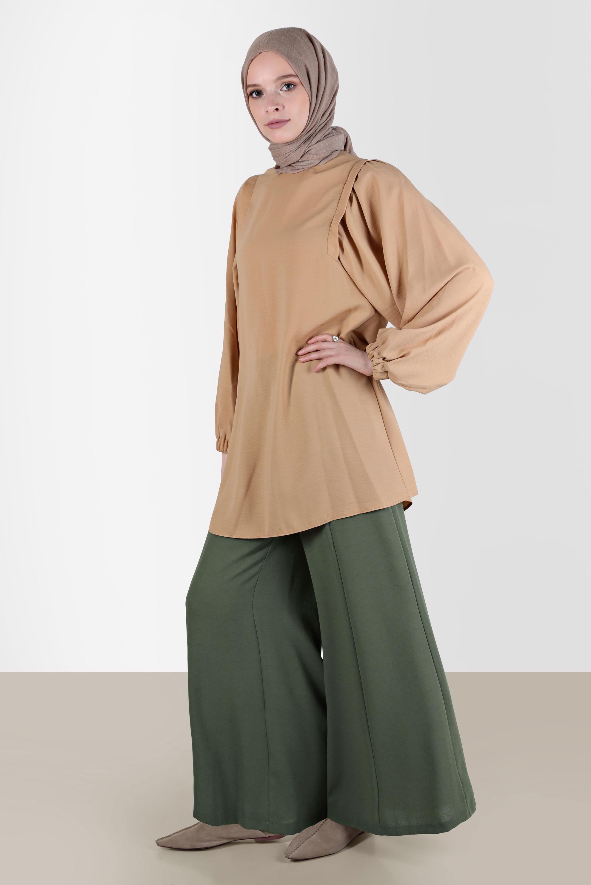 Tesettür giyim HAKİ BOL PAÇA PANTOLON 70376 