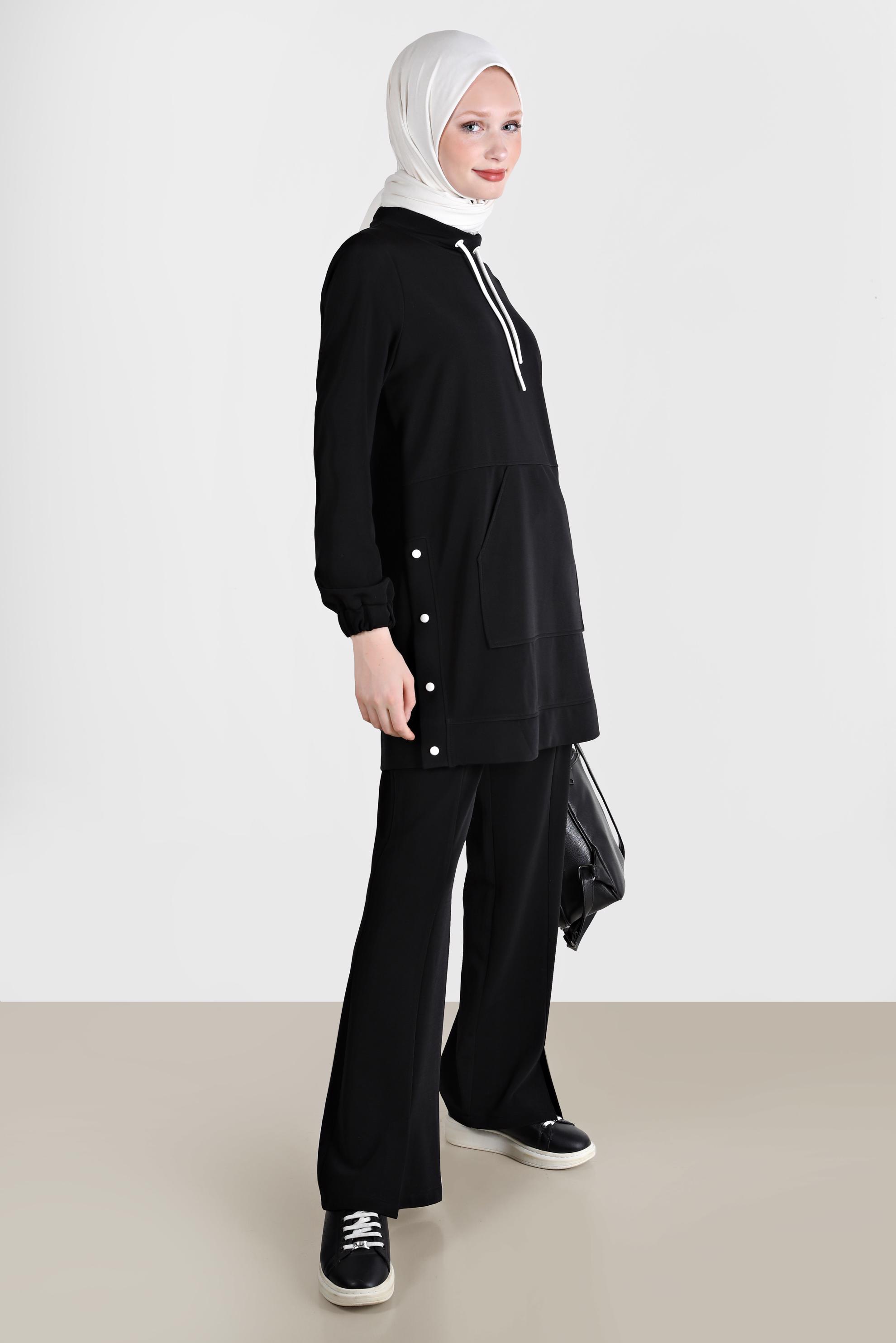 Tesettür giyim SİYAH YIRTMAÇ DETAYLI PANTOLON 70377 