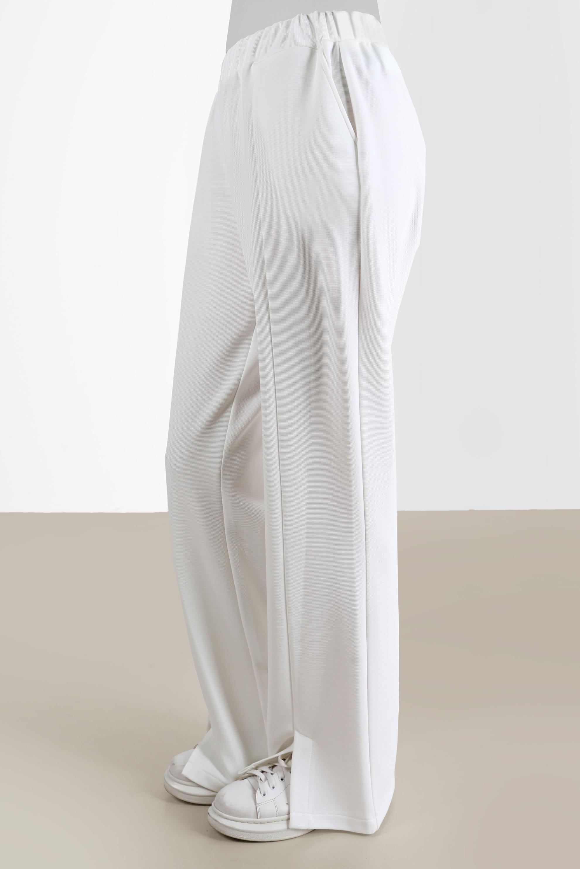 Tesettür giyim BEYAZ YIRTMAÇ DETAYLI PANTOLON 70377 