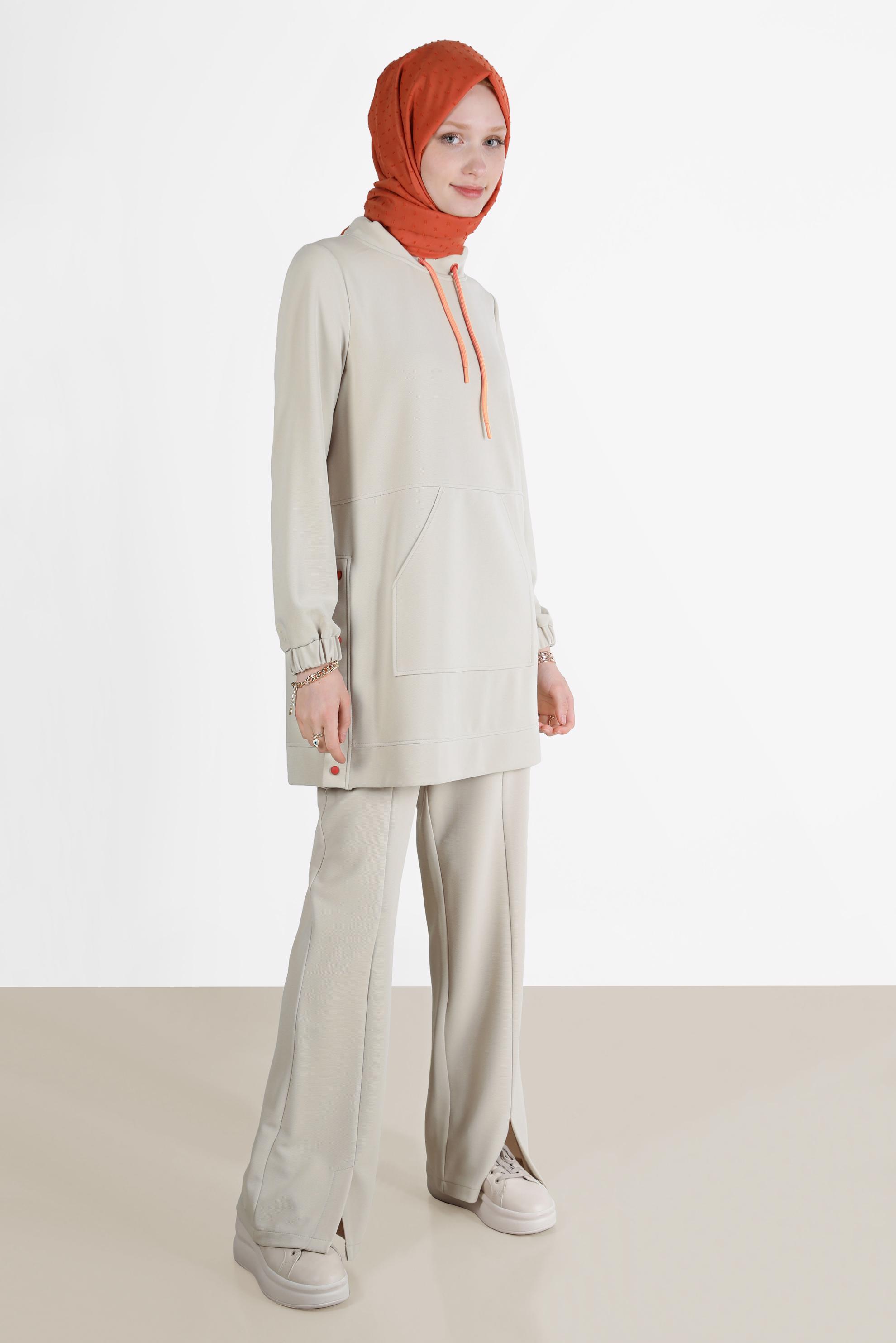 Tesettür giyim BEJ YIRTMAÇ DETAYLI PANTOLON 70377 