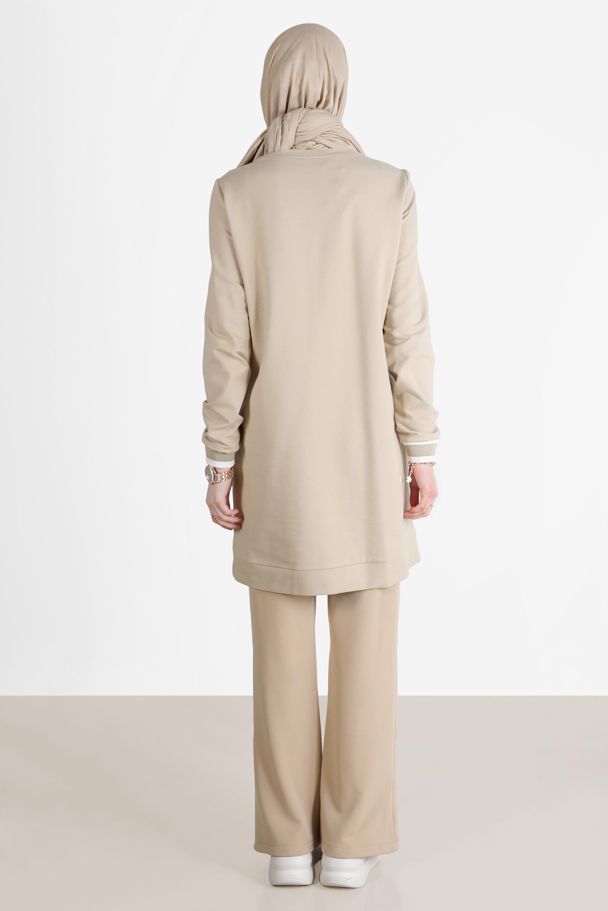 Tesettür giyim KUM YIRTMAÇ DETAYLI PANTOLON 70377 