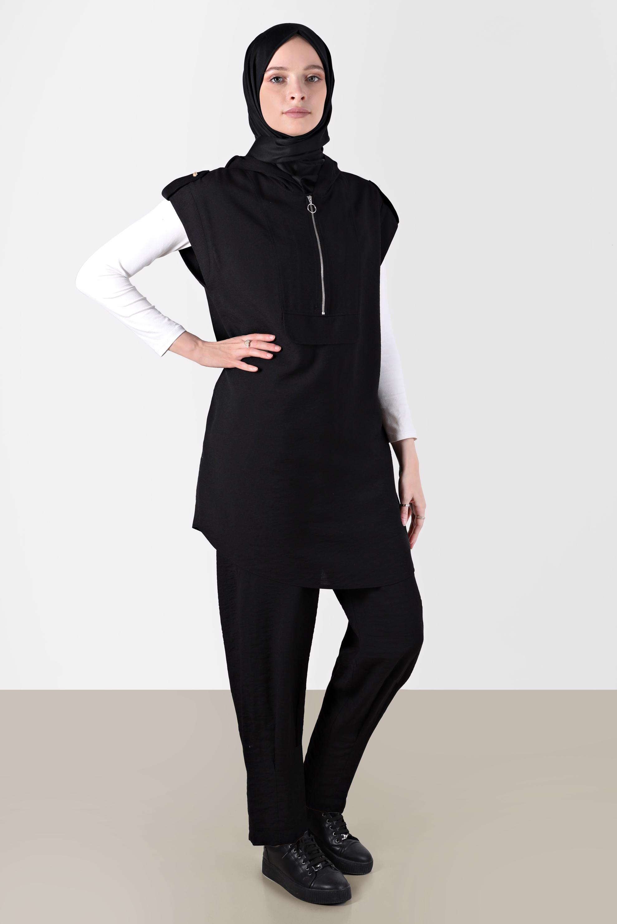 Tesettür giyim SİYAH PİLİSE DETAYLI PANTOLON 70381 