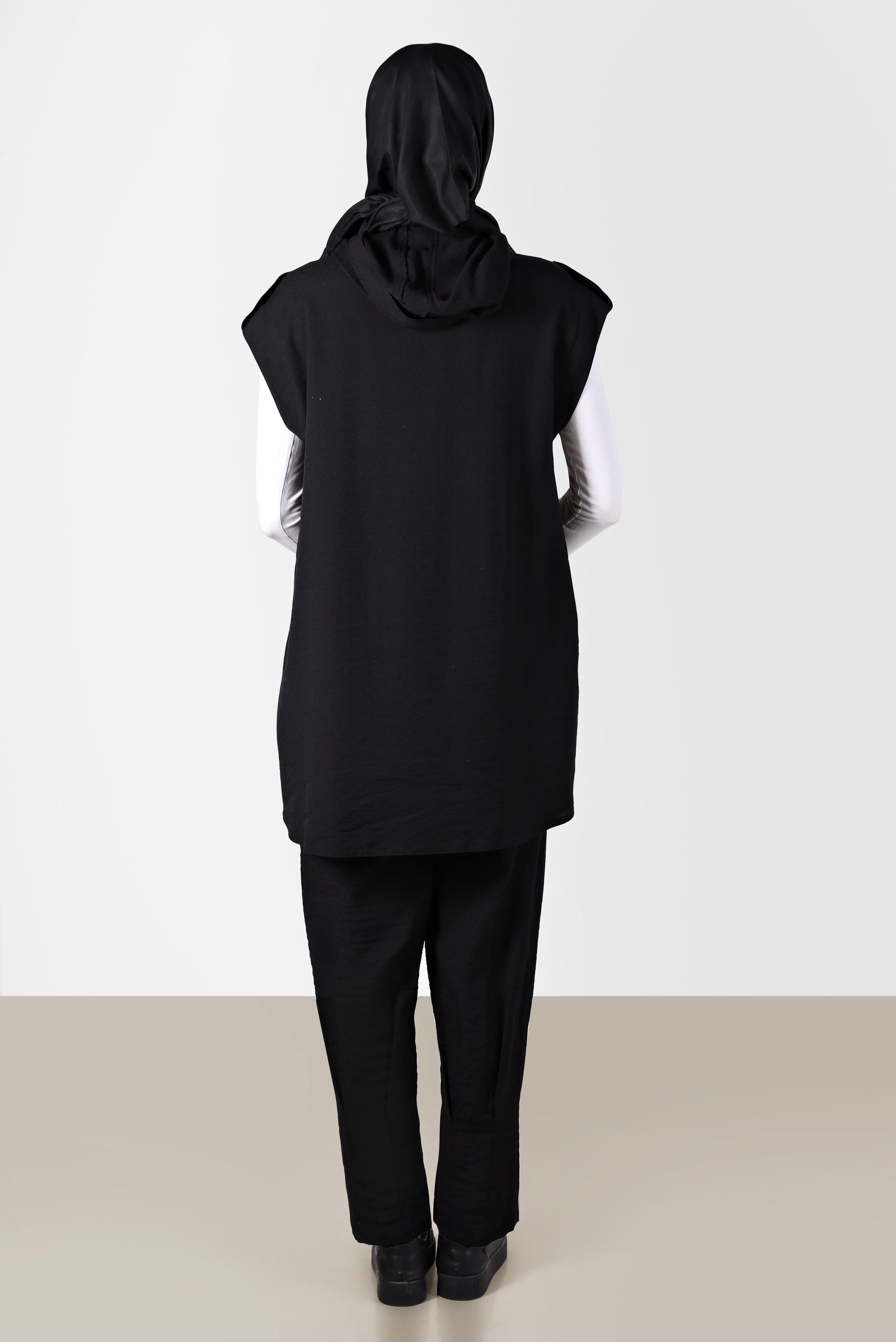 Tesettür giyim SİYAH PİLİSE DETAYLI PANTOLON 70381 