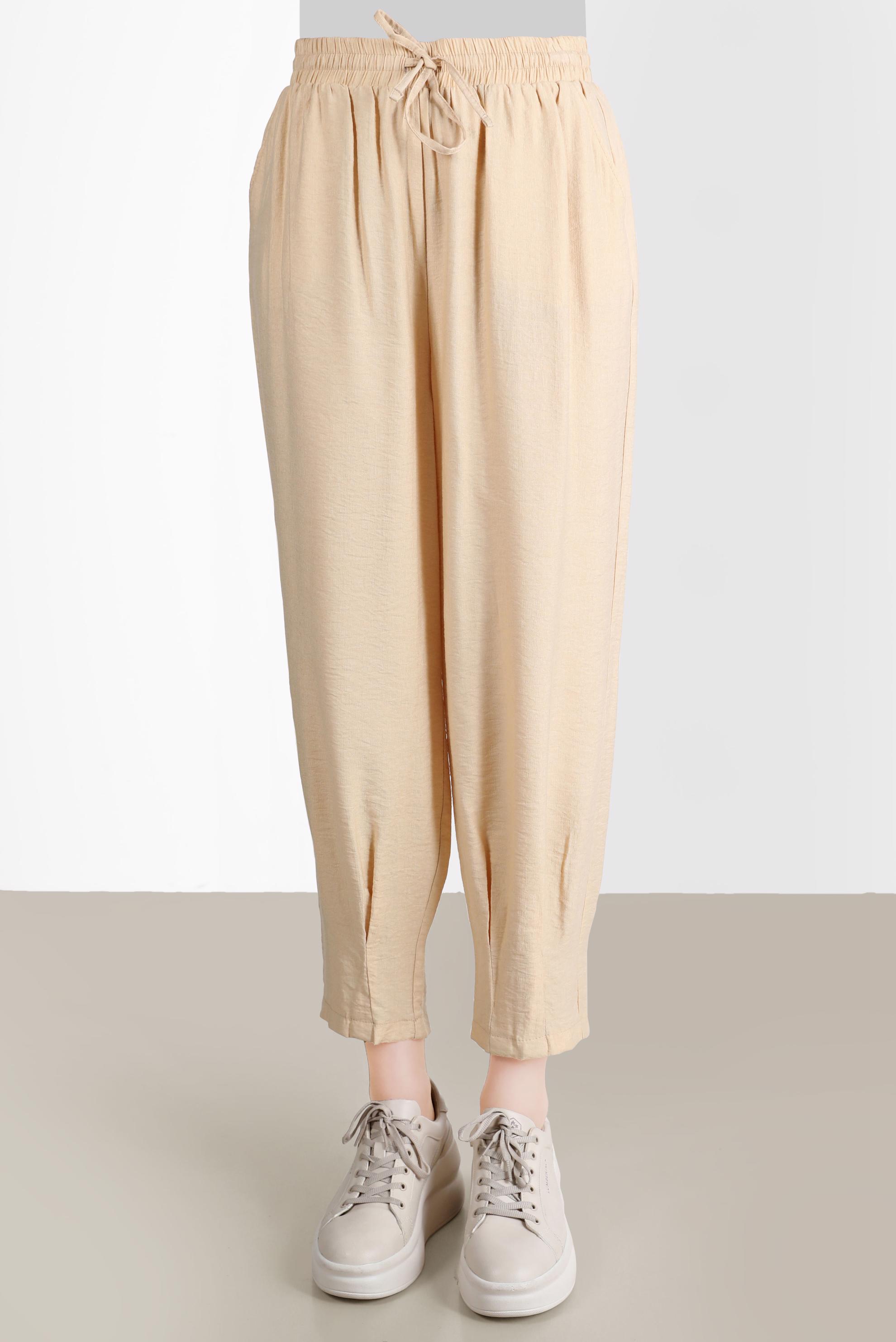 Tesettür giyim BEJ PİLİSE DETAYLI PANTOLON 70381 