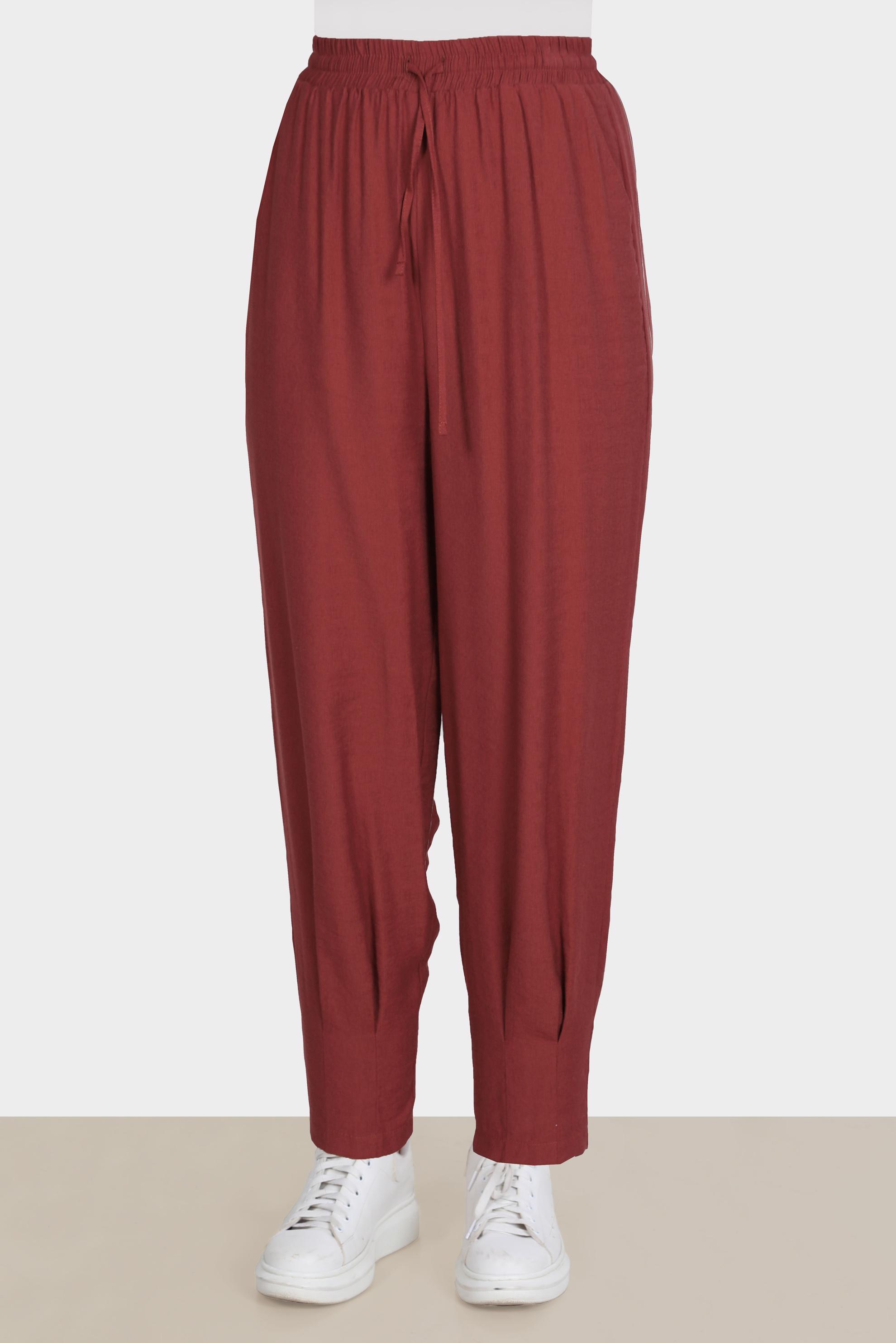 Tesettür giyim BORDO PİLİSE DETAYLI PANTOLON 70381 